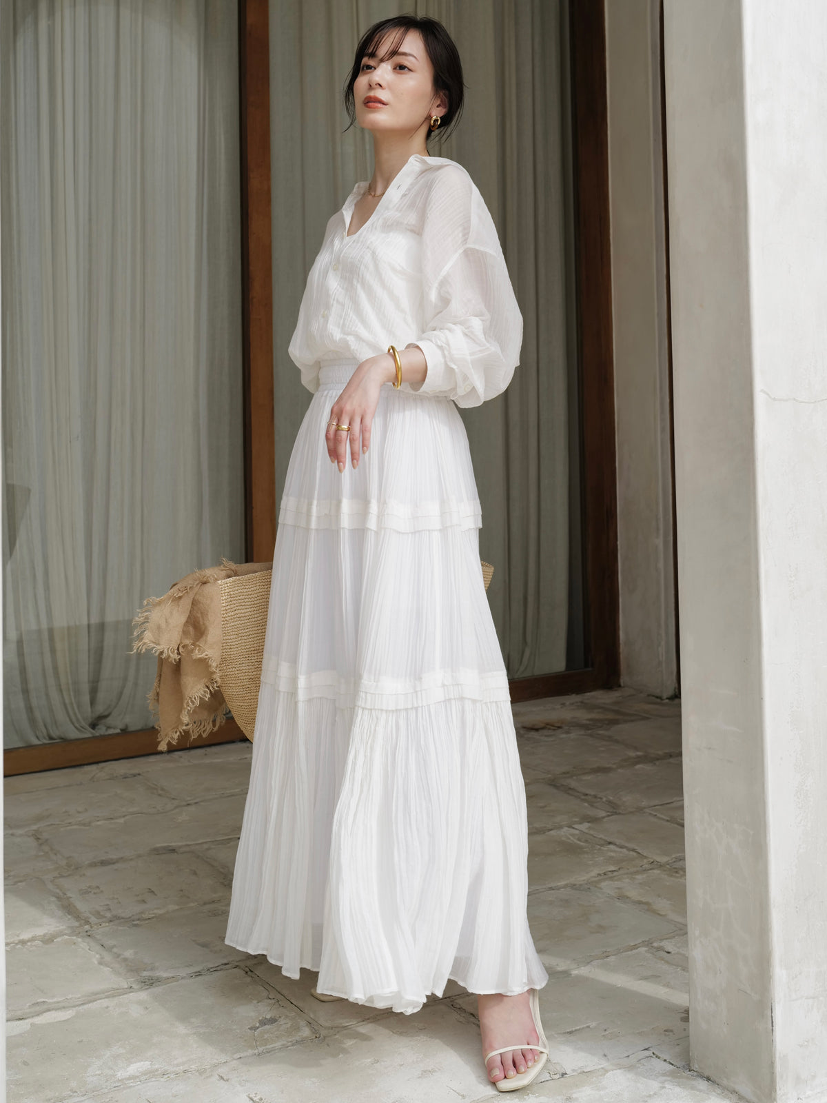 Indiaシルクブレンドティアードスカート