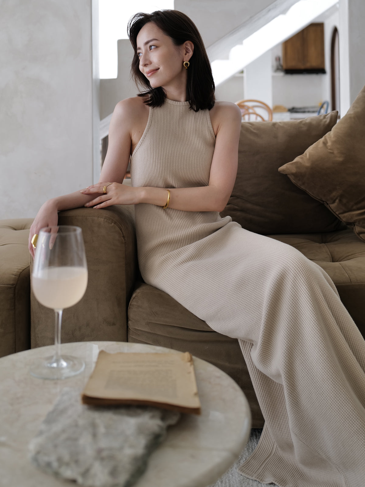 华夫格窄身连衣裙