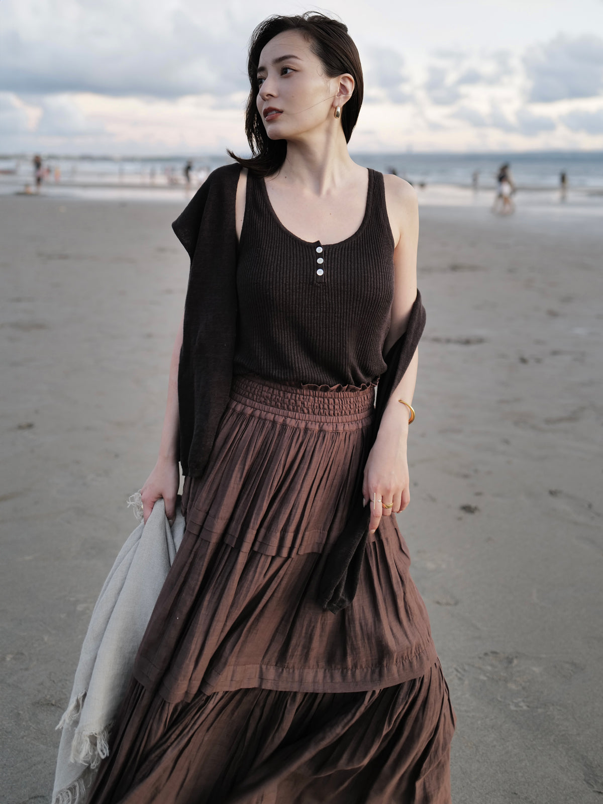 Indiaシルクブレンドティアードスカート