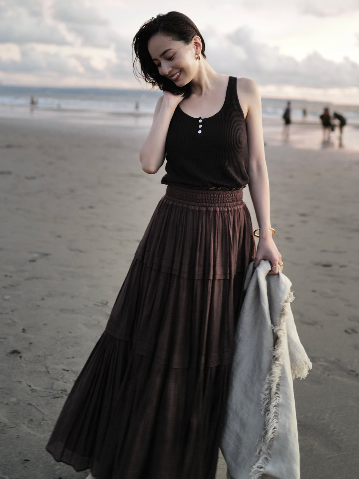 Indiaシルクブレンドティアードスカート