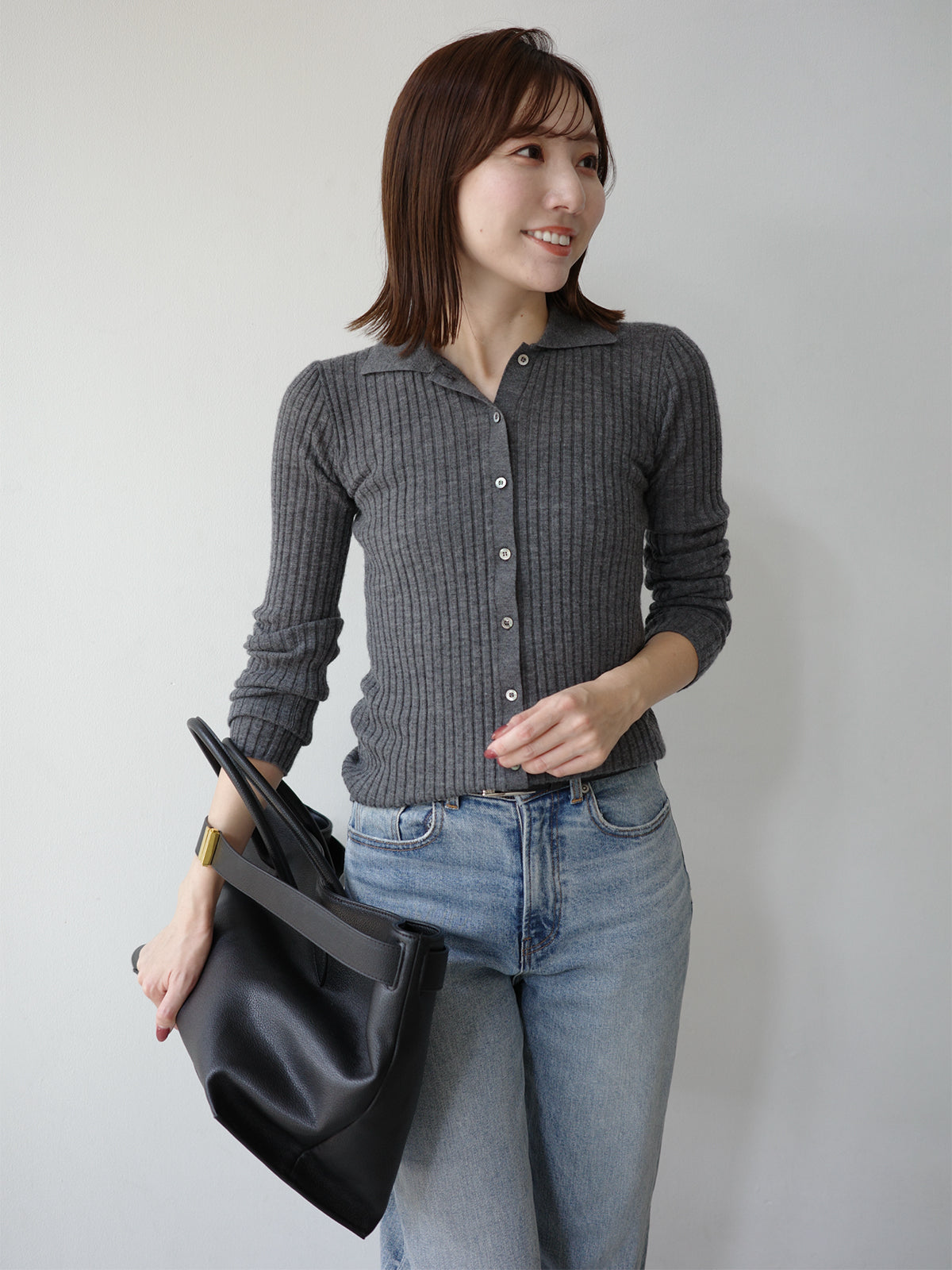 カシミヤ100ニットシャツカーディガン