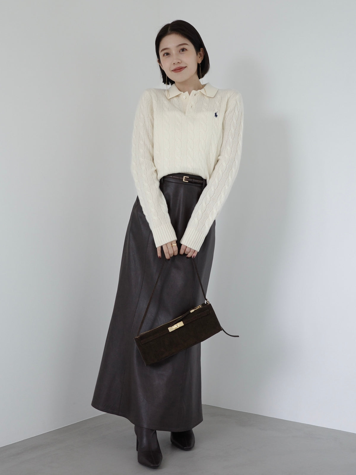 【POLO RALPH LAUREN】Wool-Cashmere Cable Polo Sweater