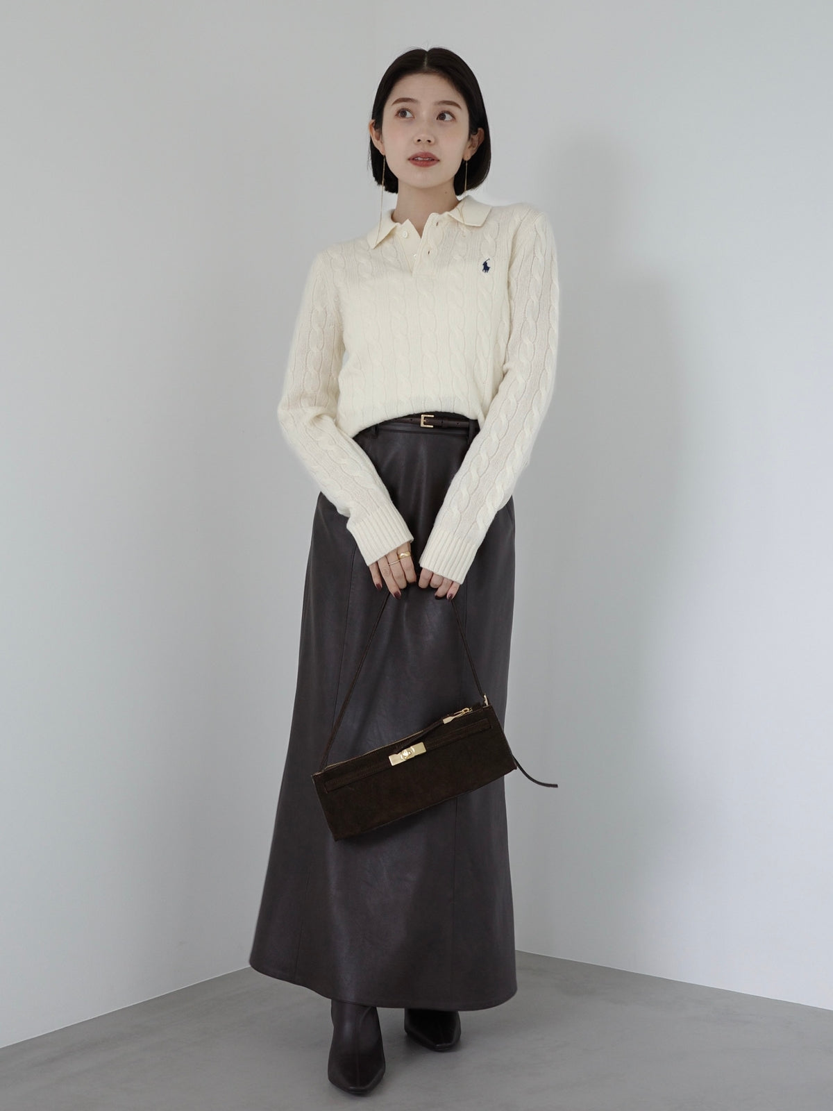 【POLO RALPH LAUREN】Wool-Cashmere Cable Polo Sweater