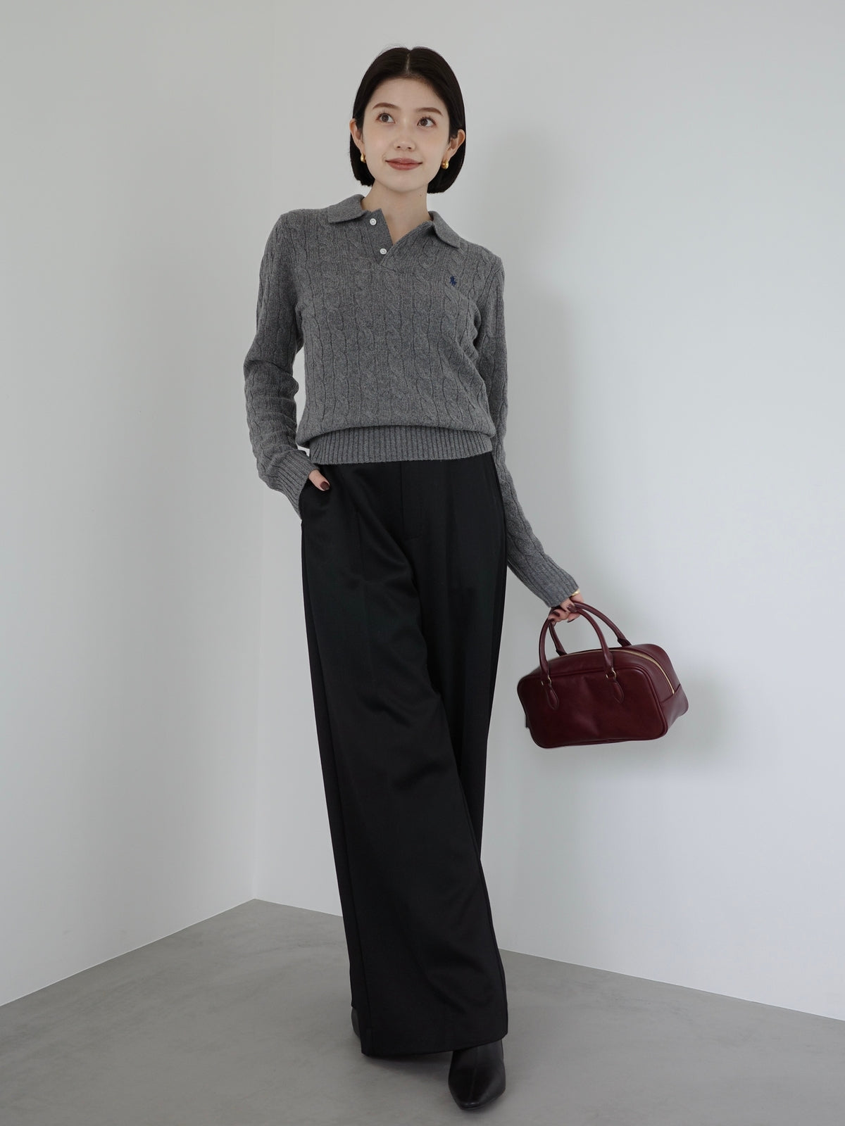 【POLO RALPH LAUREN】Wool-Cashmere Cable Polo Sweater