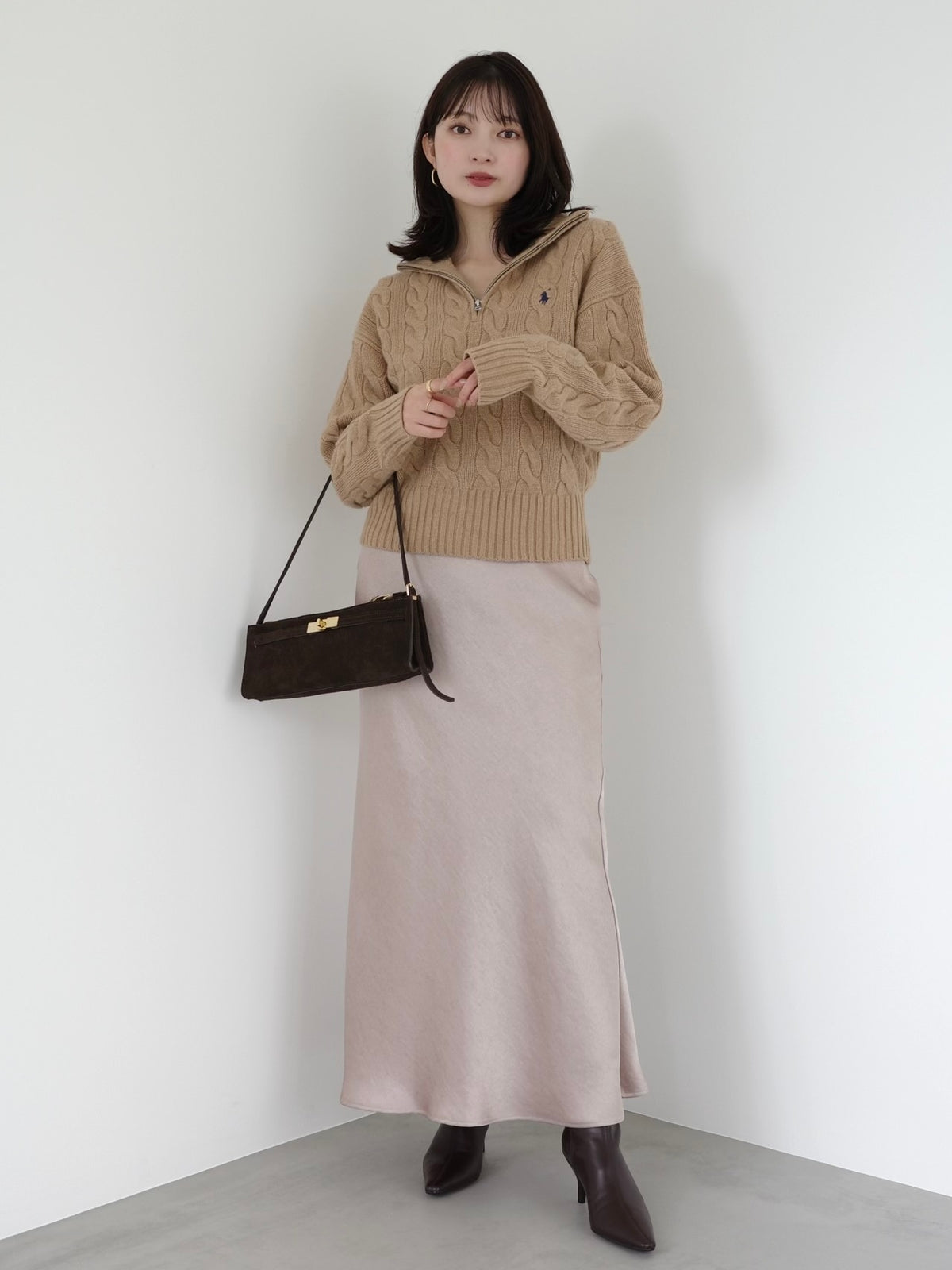 【POLO RALPH LAUREN】Wool-Cashmere Cable Half-Zip Sweater