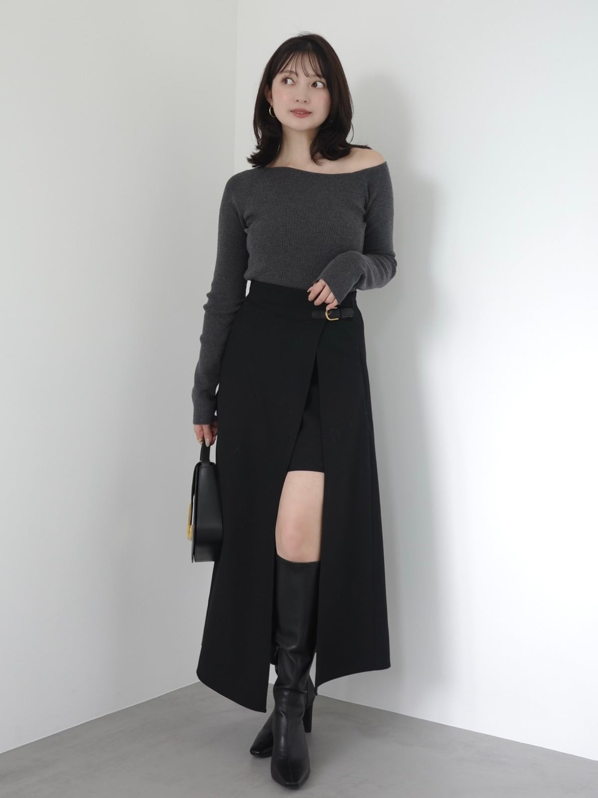 シルクカシミヤブレンドフィットリブアシンメトリーニット