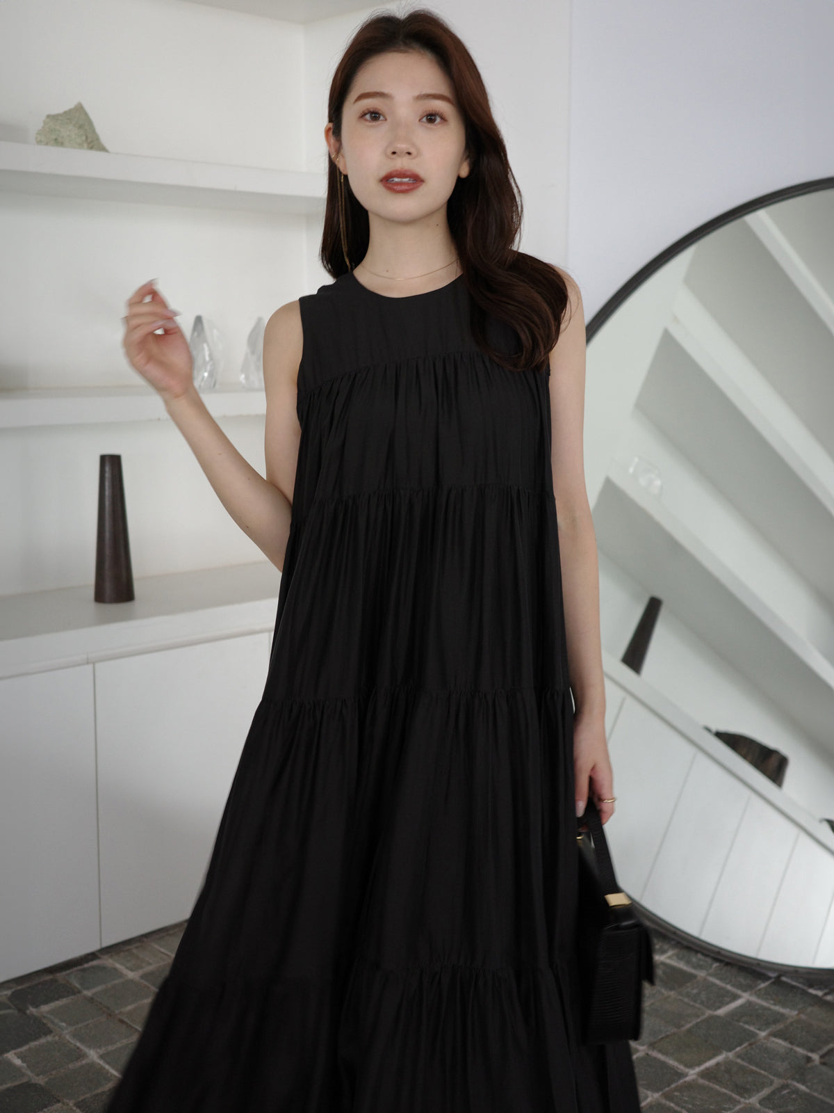 テンセルリッチオーガンティアードワンピース