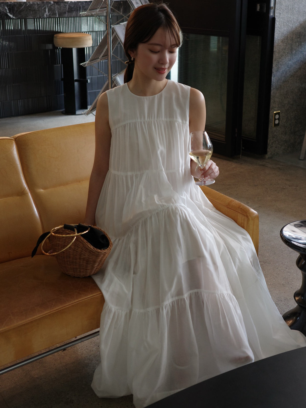 テンセルリッチオーガンティアードワンピース