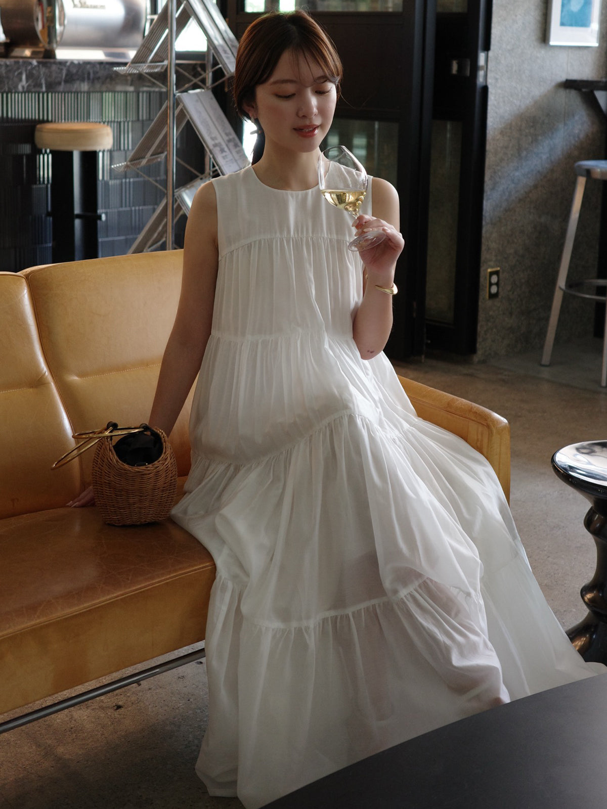 テンセルリッチオーガンティアードワンピース