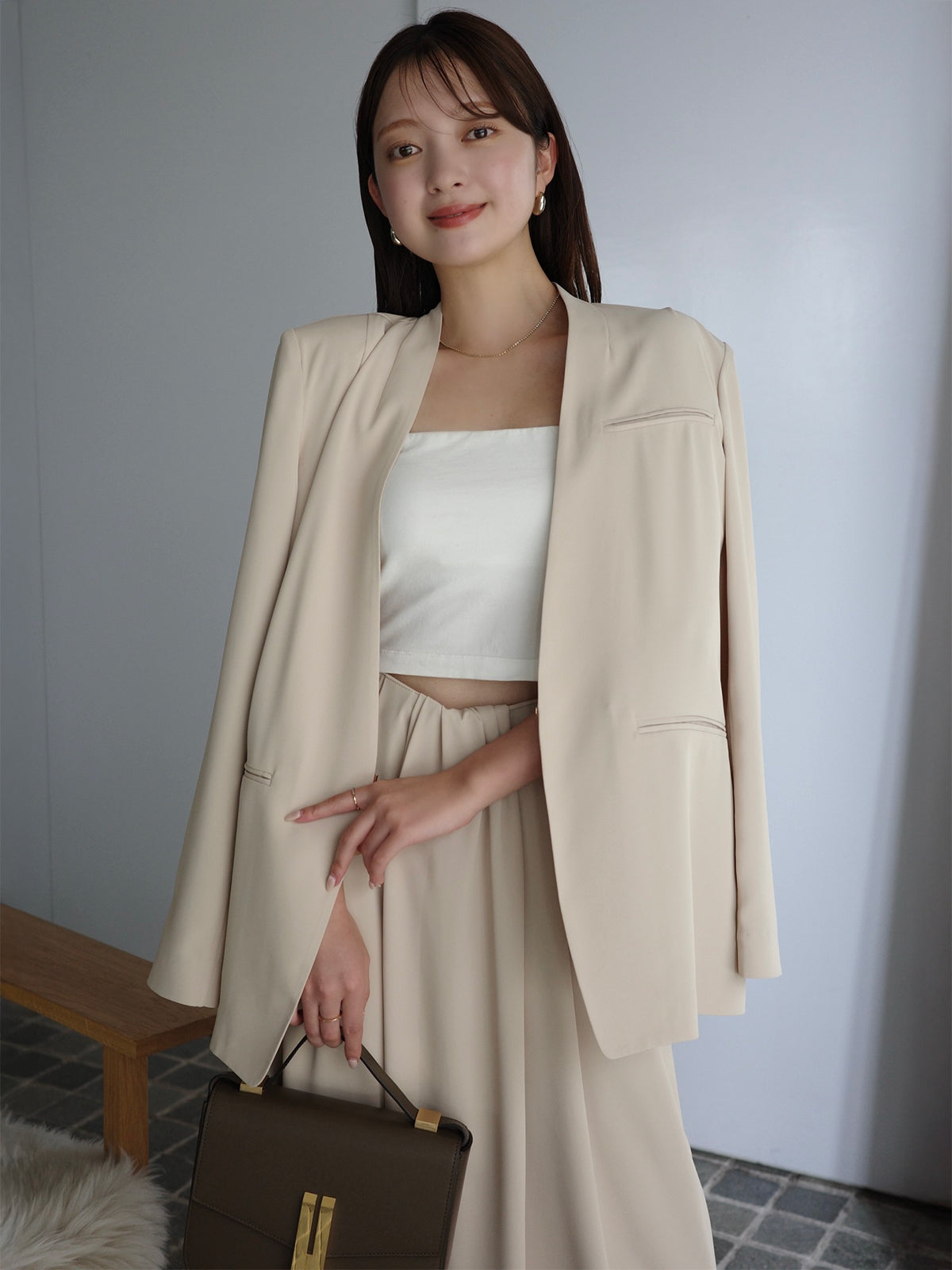 ライトダブルサテンノーカラージャケット