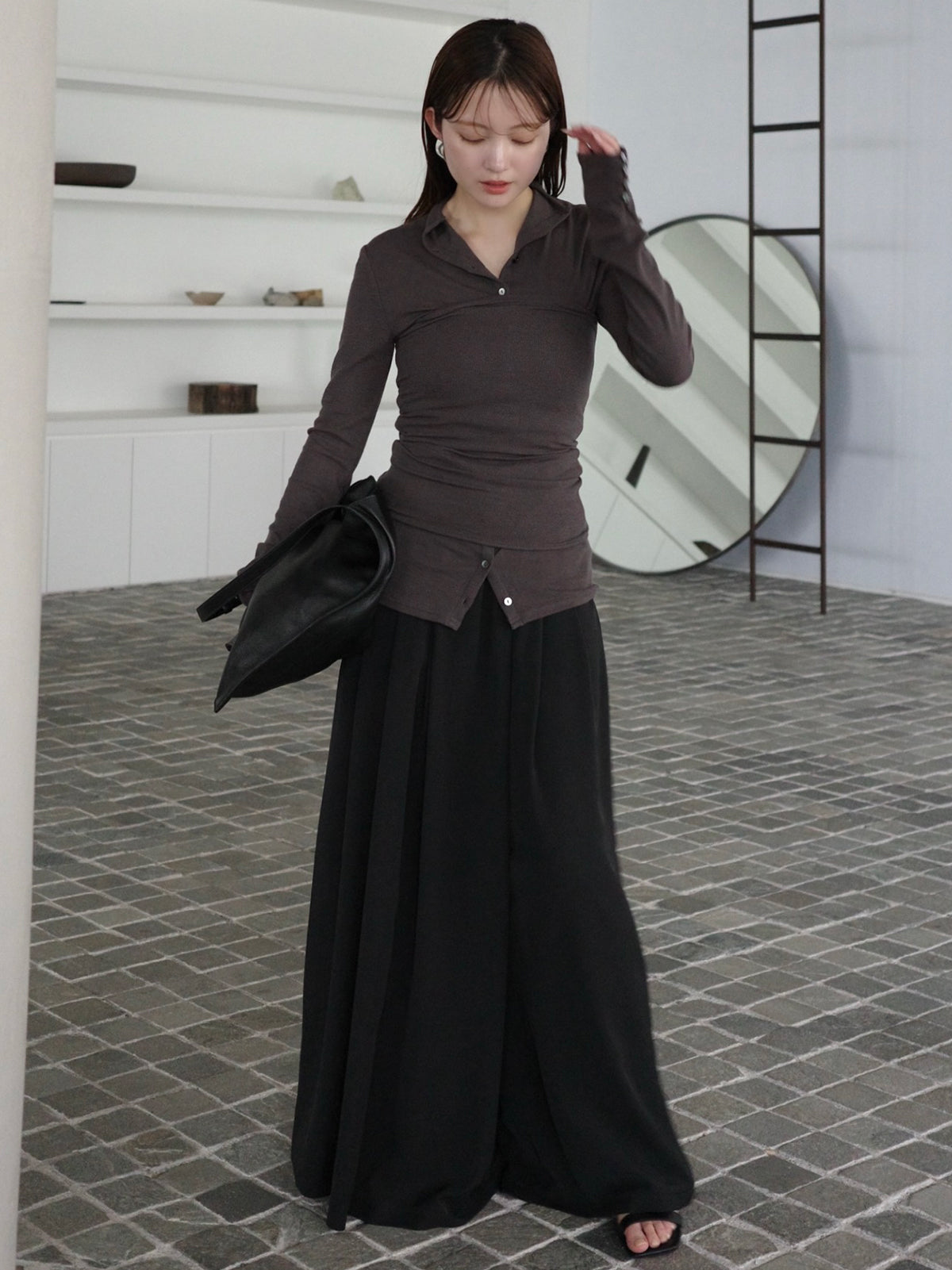 ライトダブルサテンハイウエストパンツ