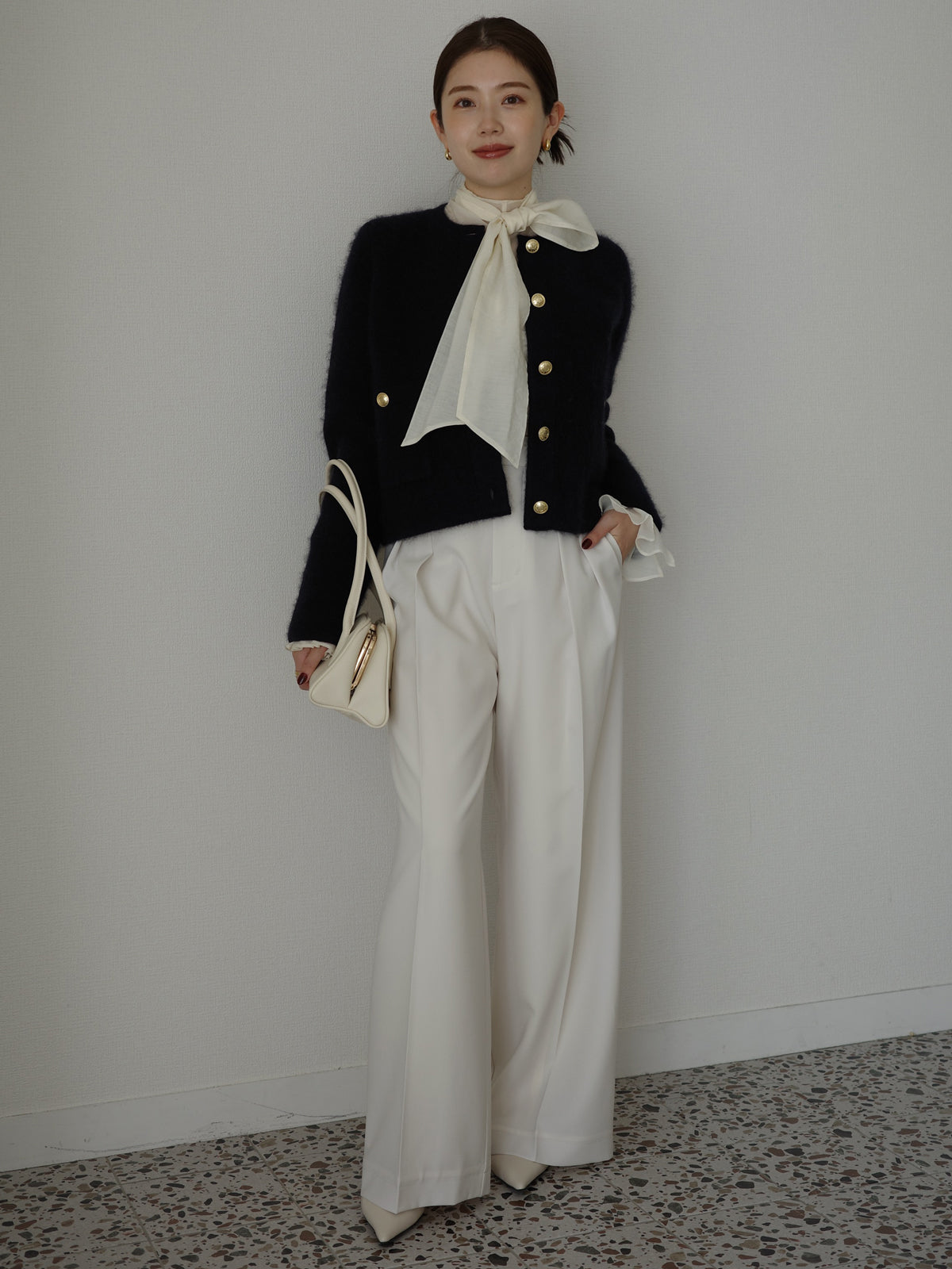 カシミヤブレンドノーカラーニットジャケット