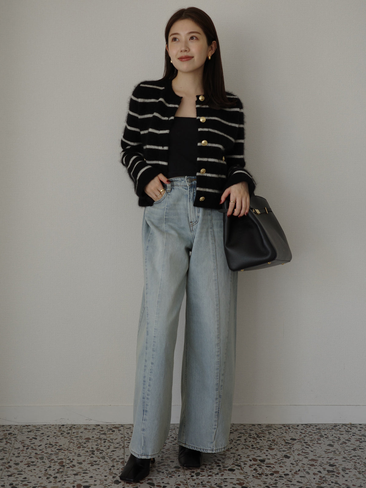 カシミヤブレンドノーカラーニットジャケット