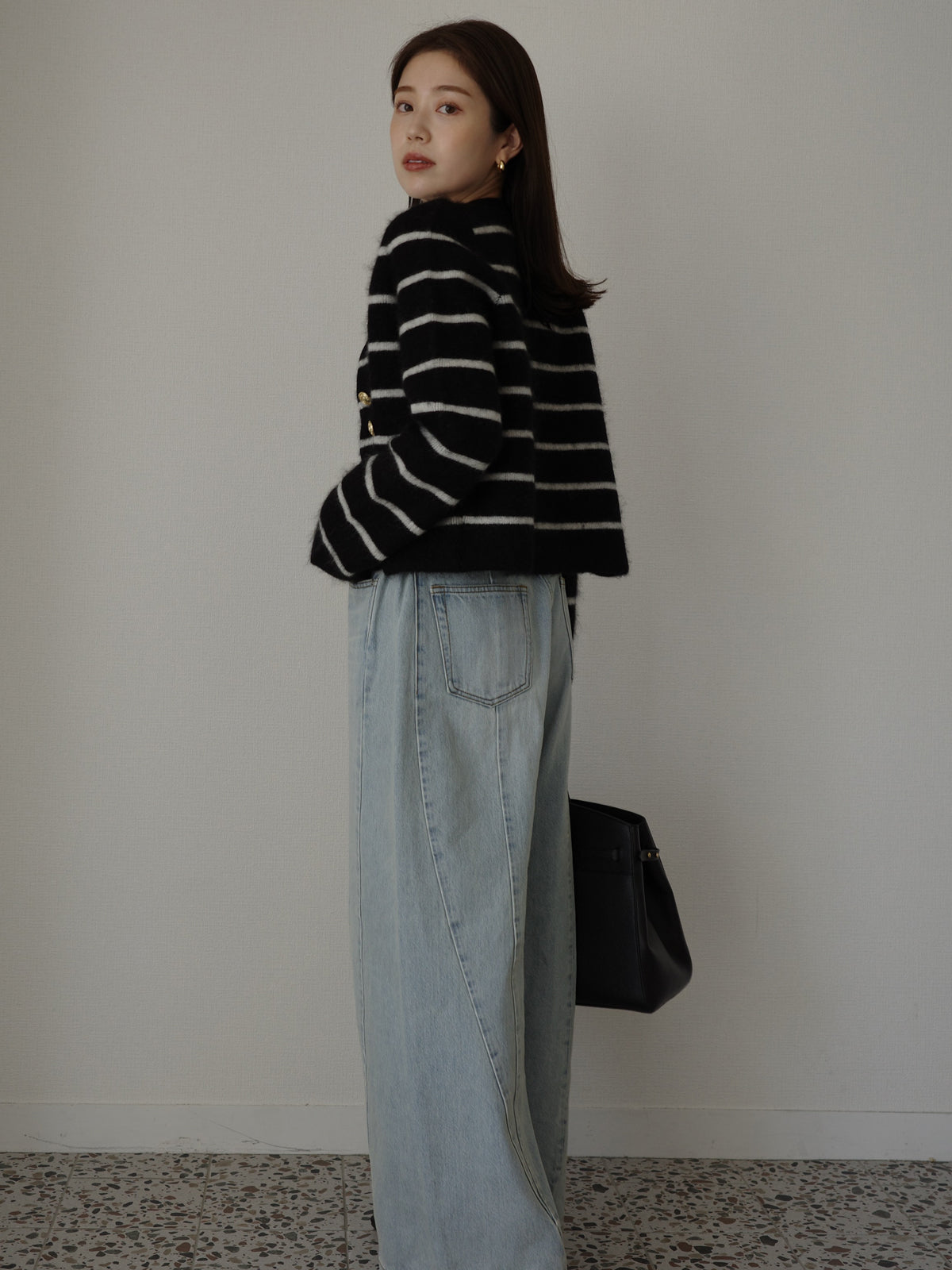 カシミヤブレンドノーカラーニットジャケット