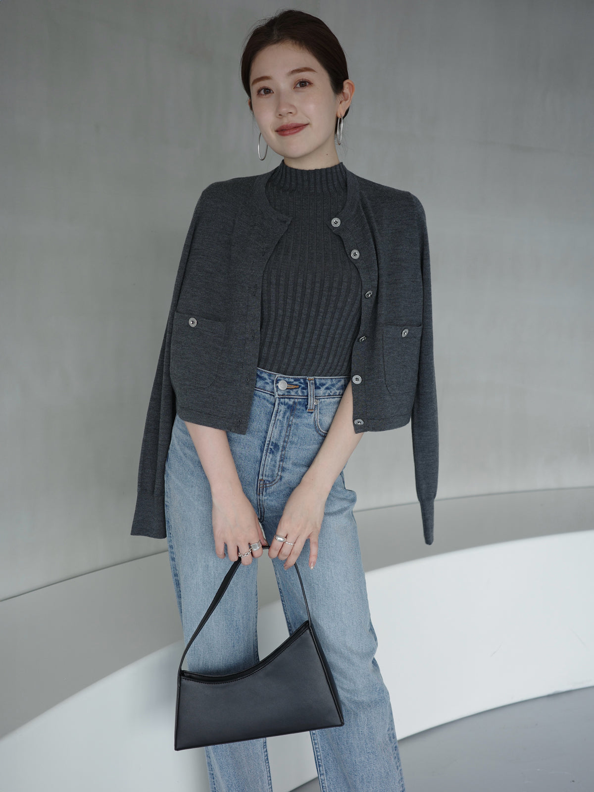 ノースリーブウールリブニットトップス