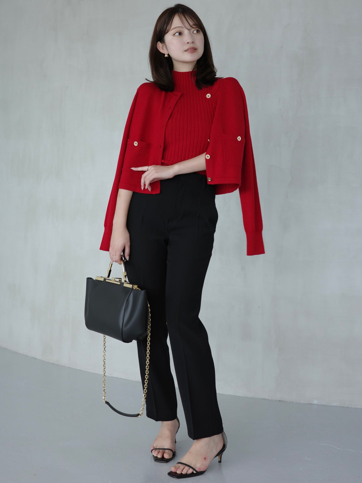 ノースリーブウールリブニットトップス