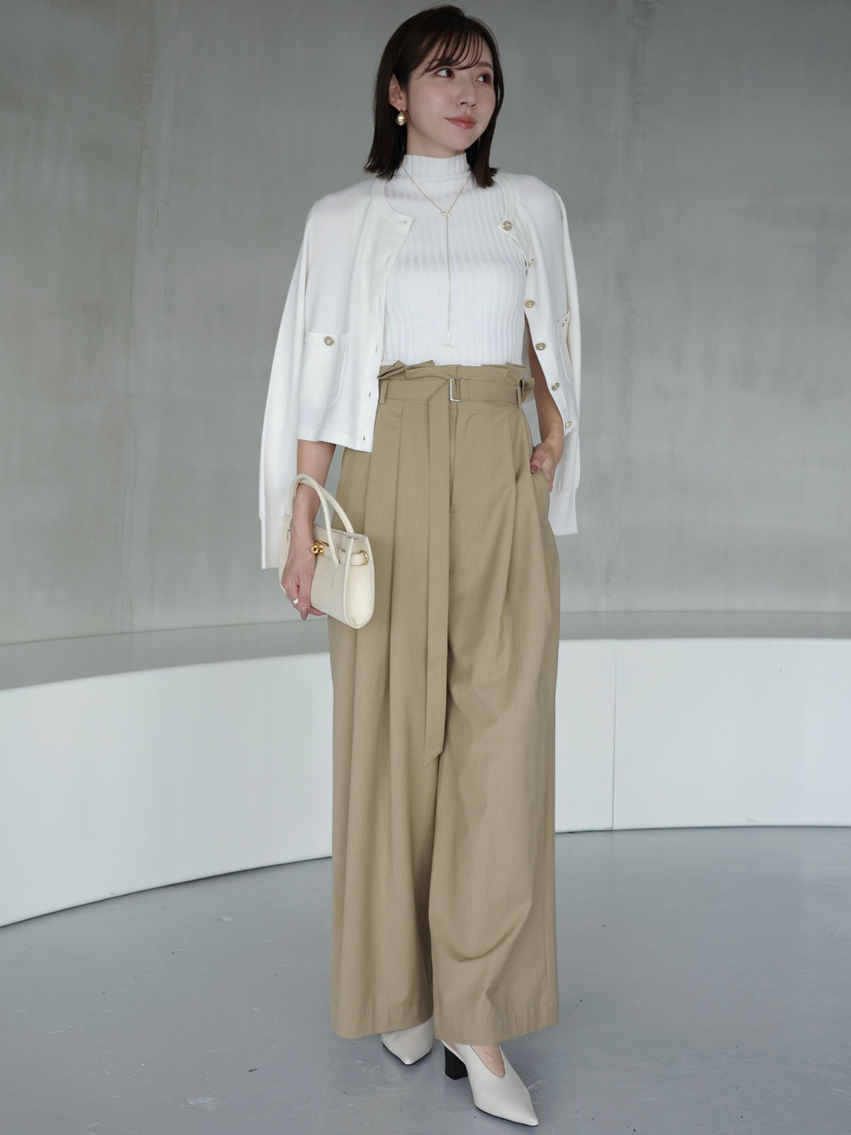 ノースリーブウールリブニットトップス