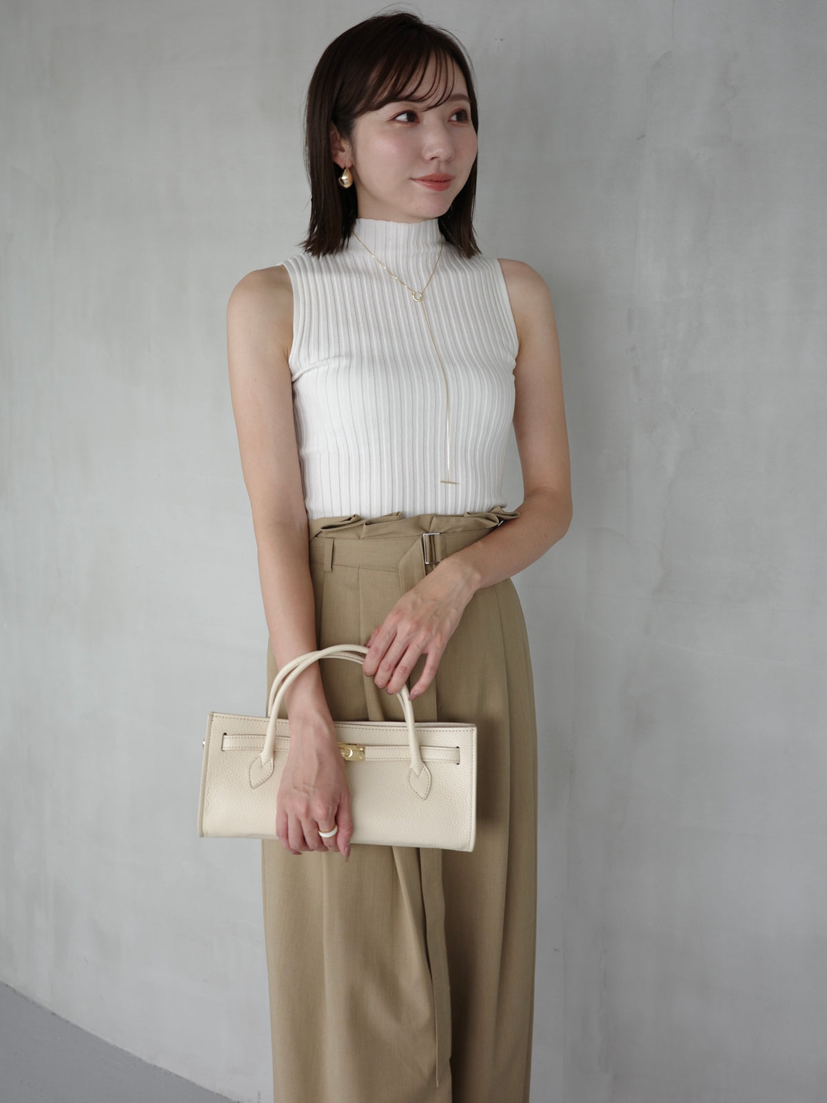 ノースリーブウールリブニットトップス