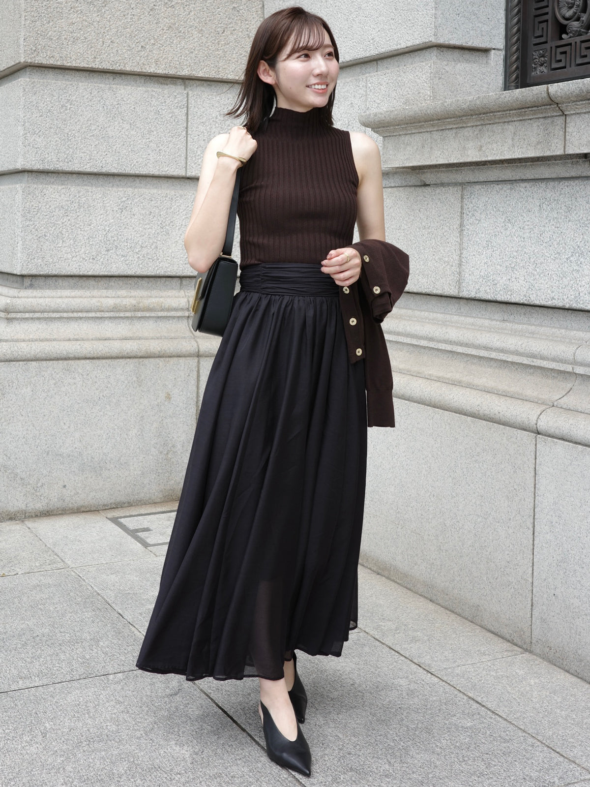 ノースリーブウールリブニットトップス