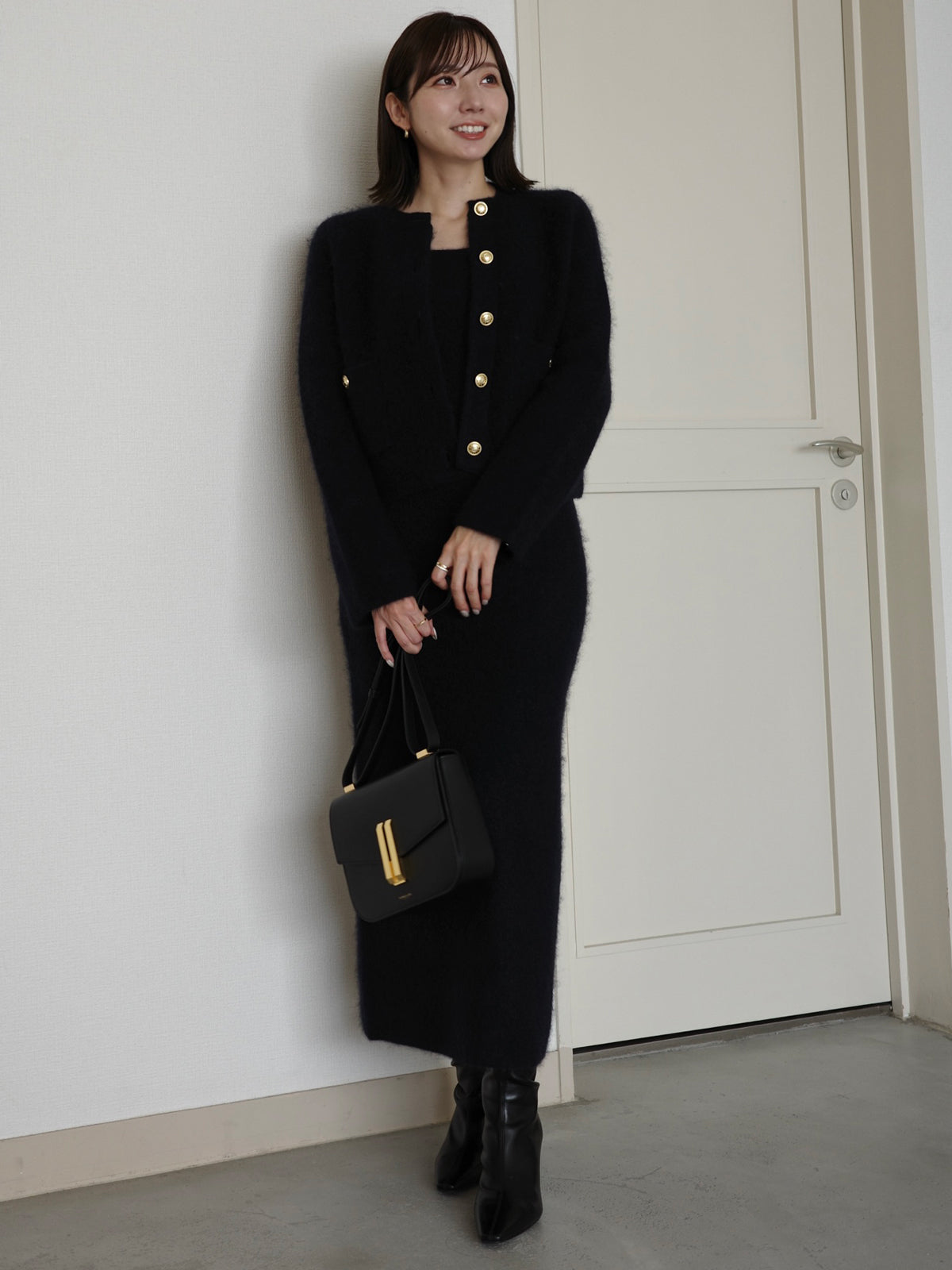 カシミヤブレンドノーカラーニットジャケット