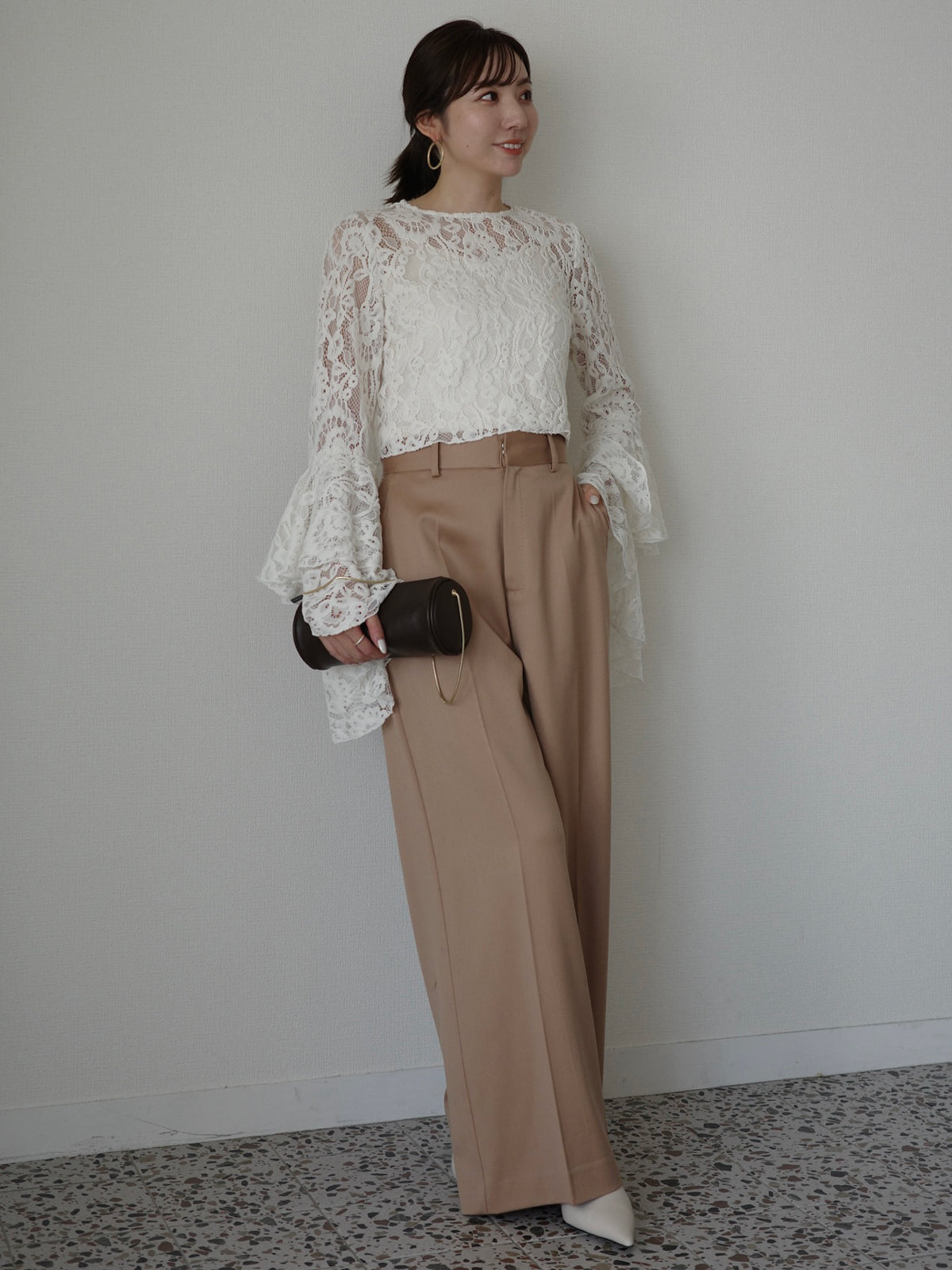 ベロアレースボリュームスリーブブラウス