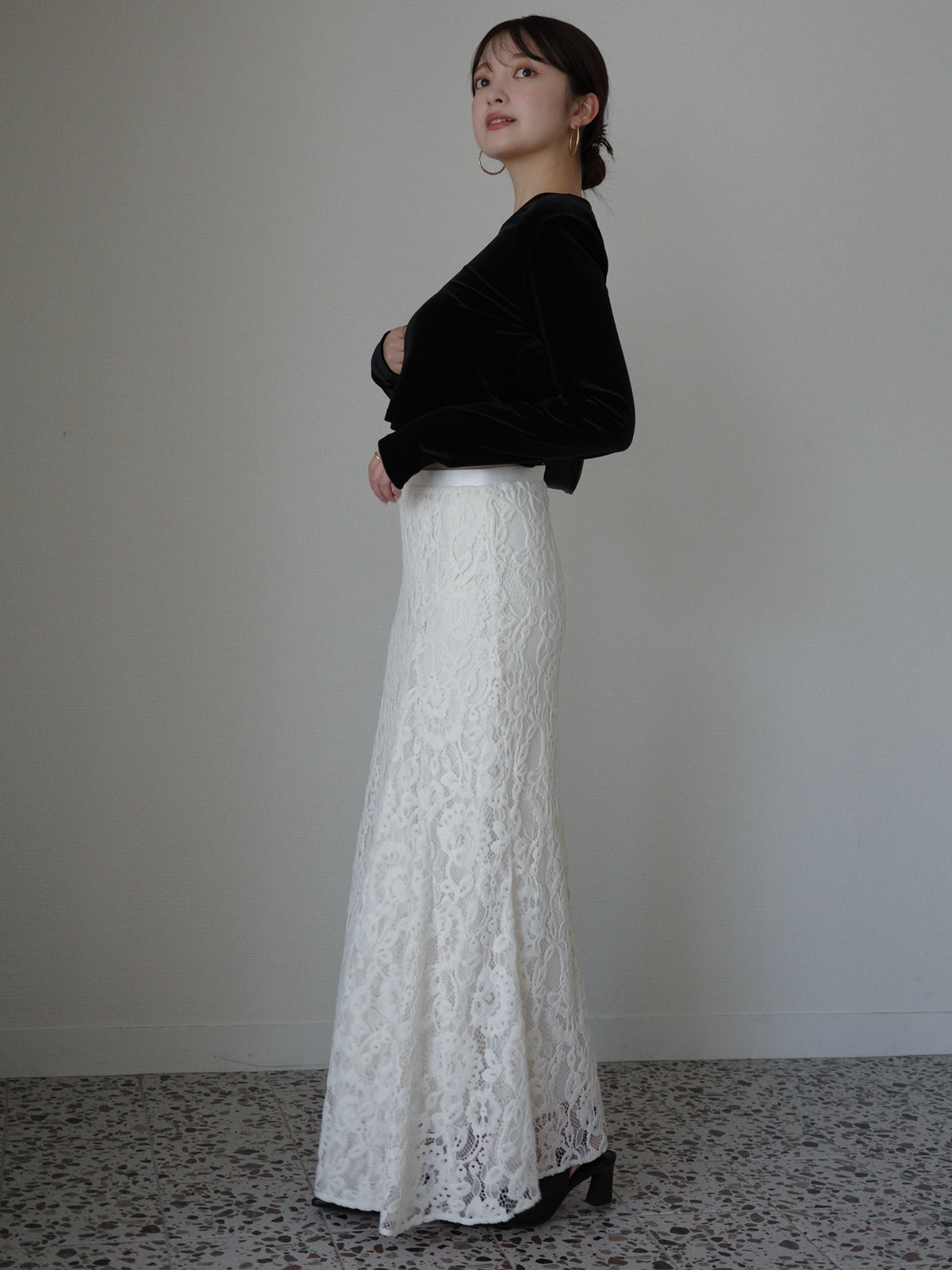 ベロアクロップドカットトップス