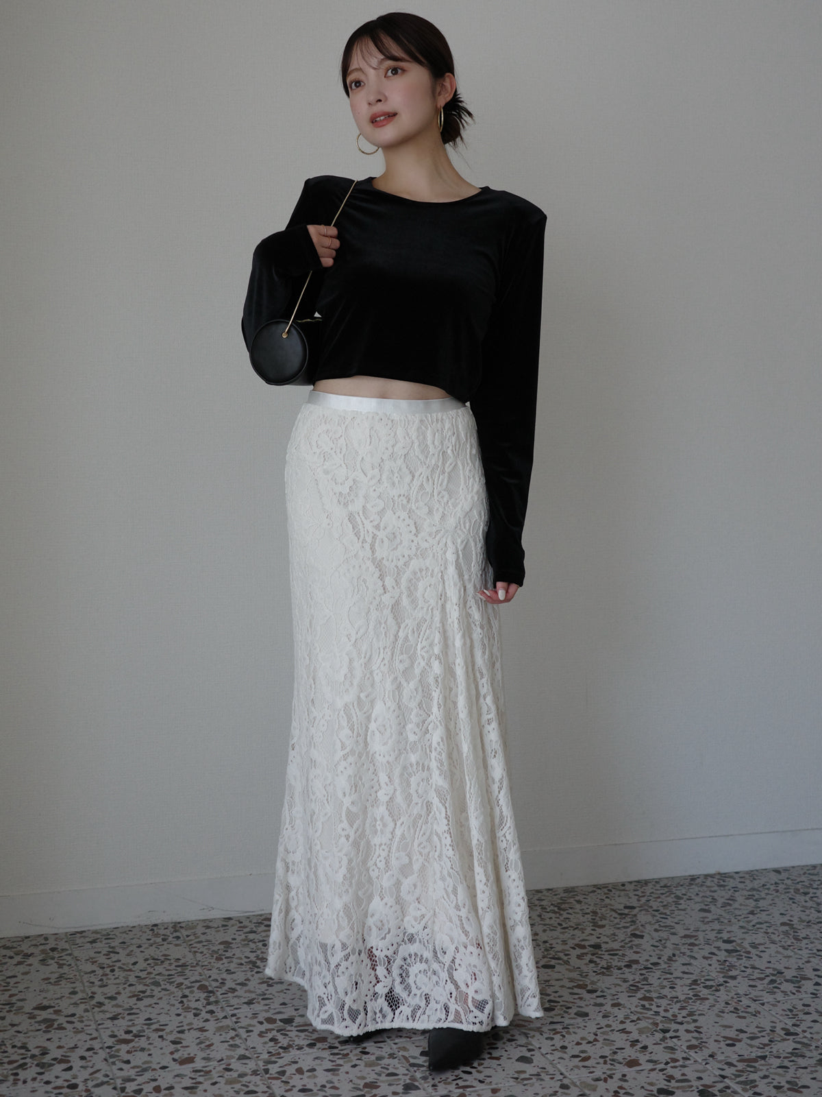 ベロアクロップドカットトップス