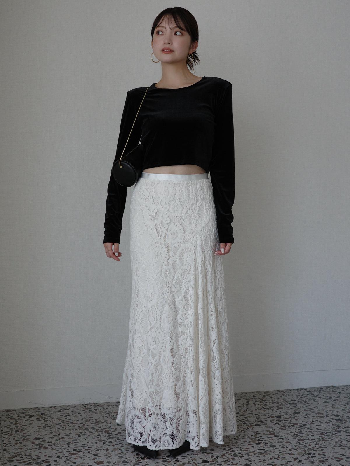 ベロアクロップドカットトップス