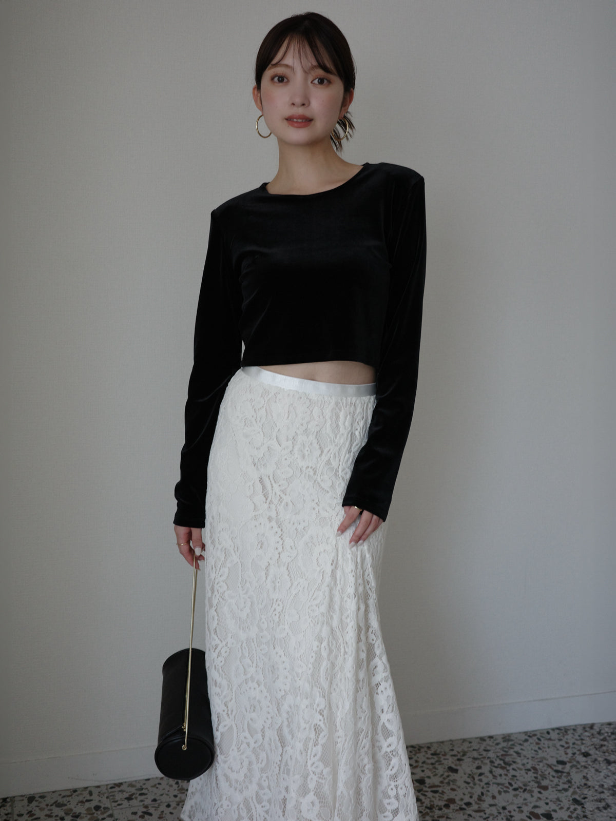 ベロアクロップドカットトップス