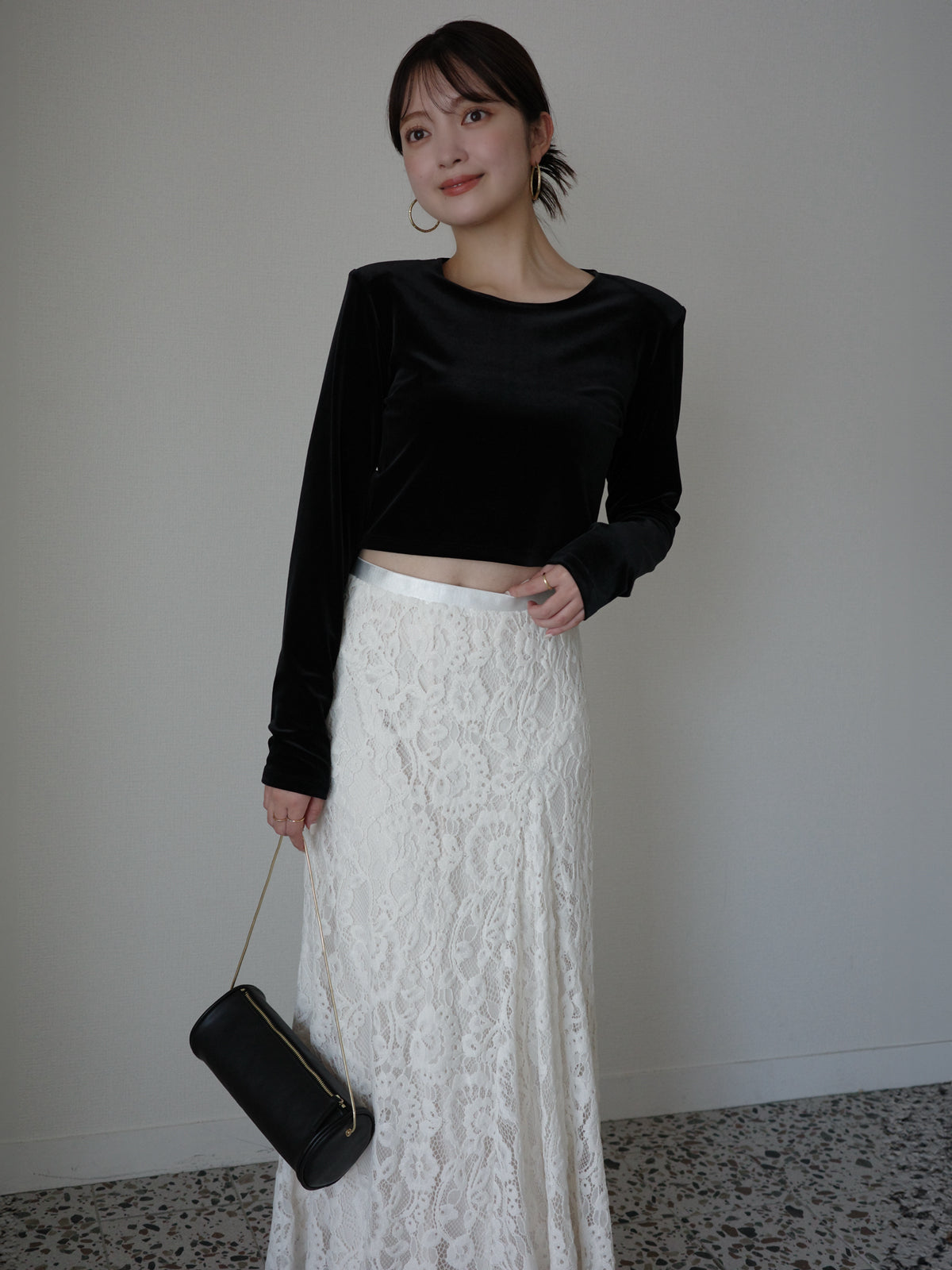 ベロアクロップドカットトップス