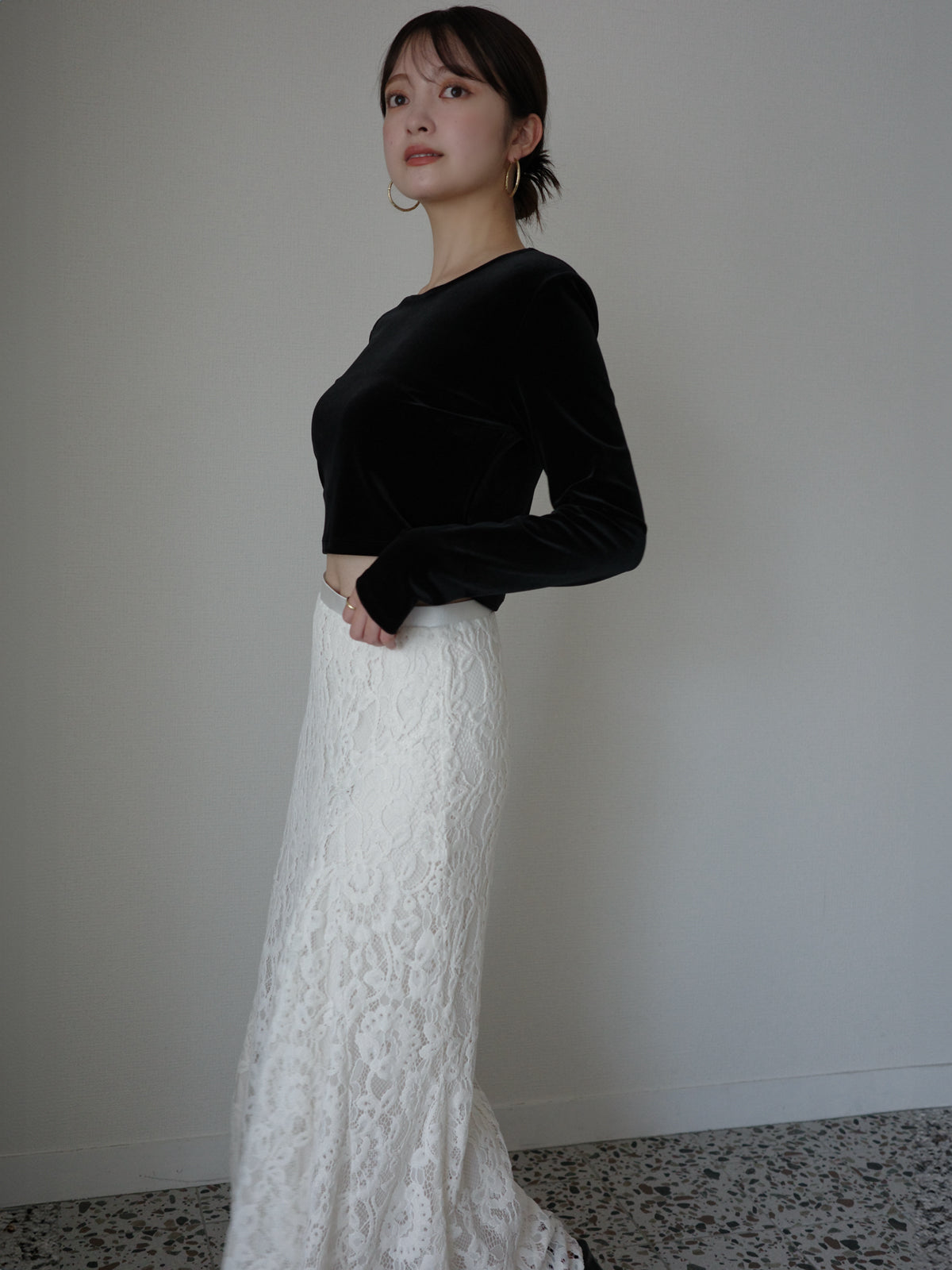 ベロアクロップドカットトップス