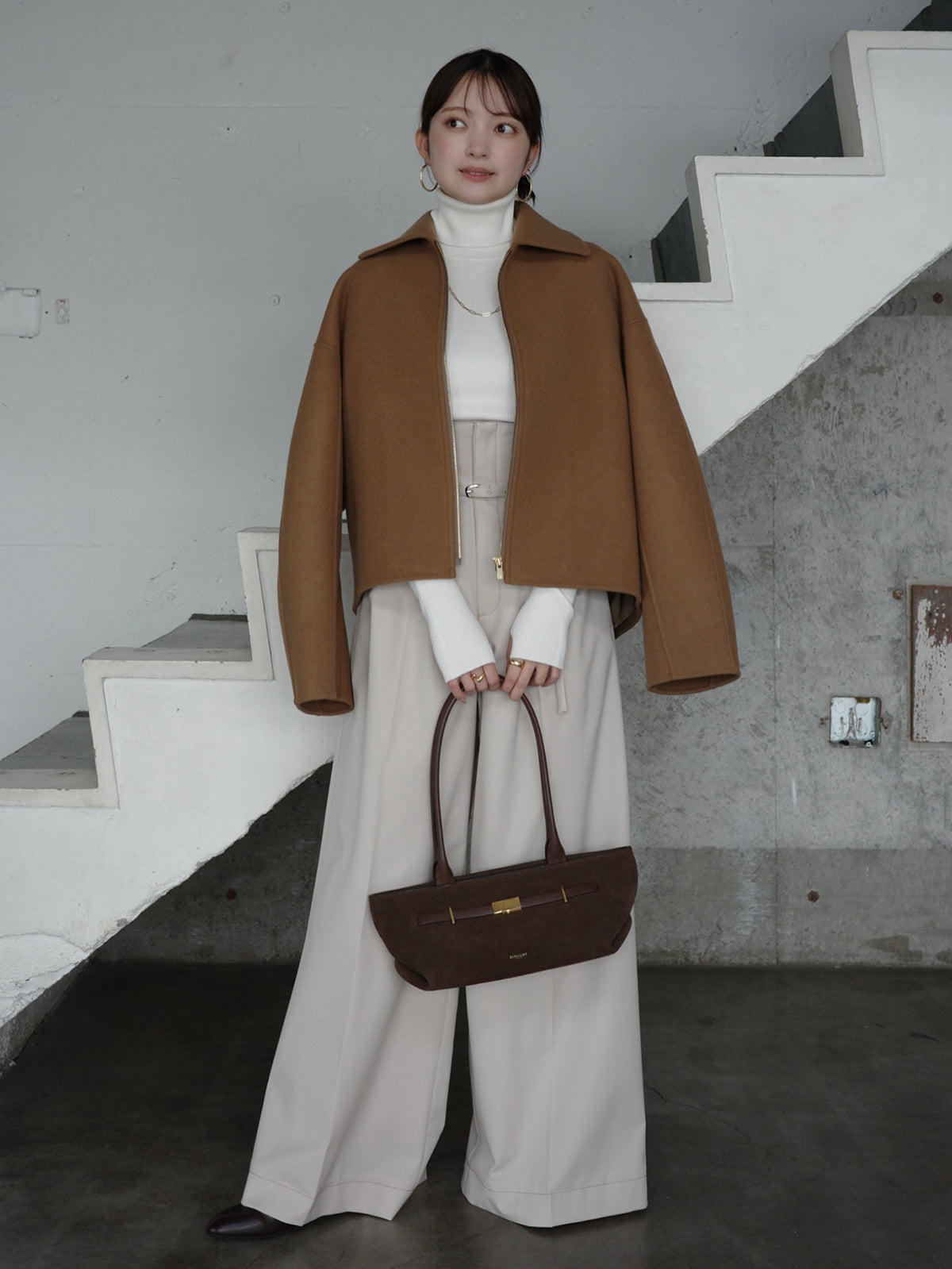 シルクカシミアブレンドフィットリブタートルニット