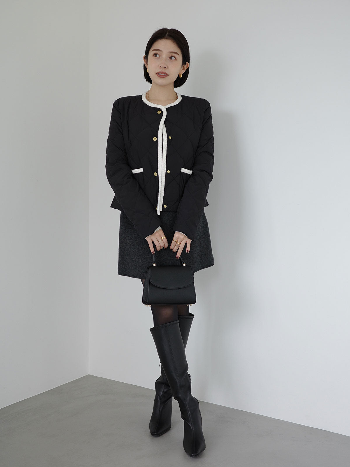 【TAION×ánuans】ノーカラーキルティングショートダウン