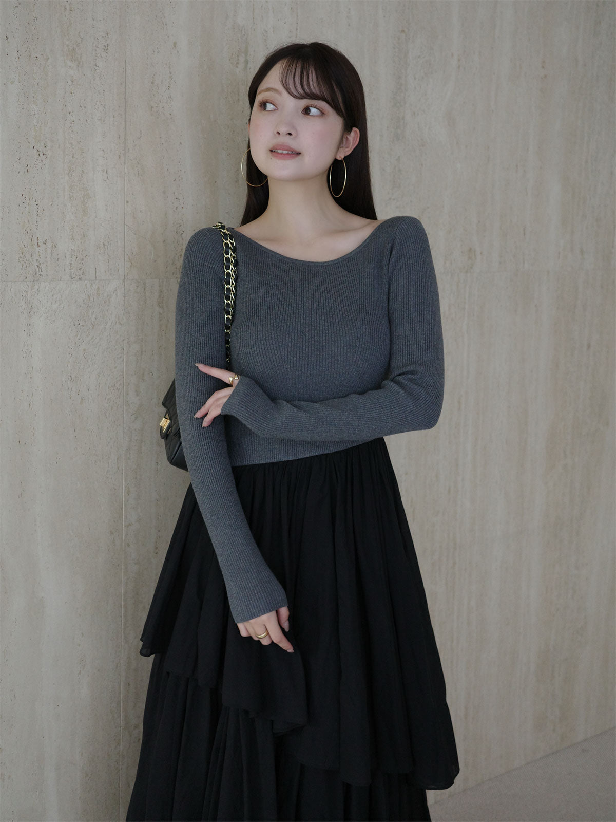 ボートネックイレギュラーヘムドッキングニットワンピース