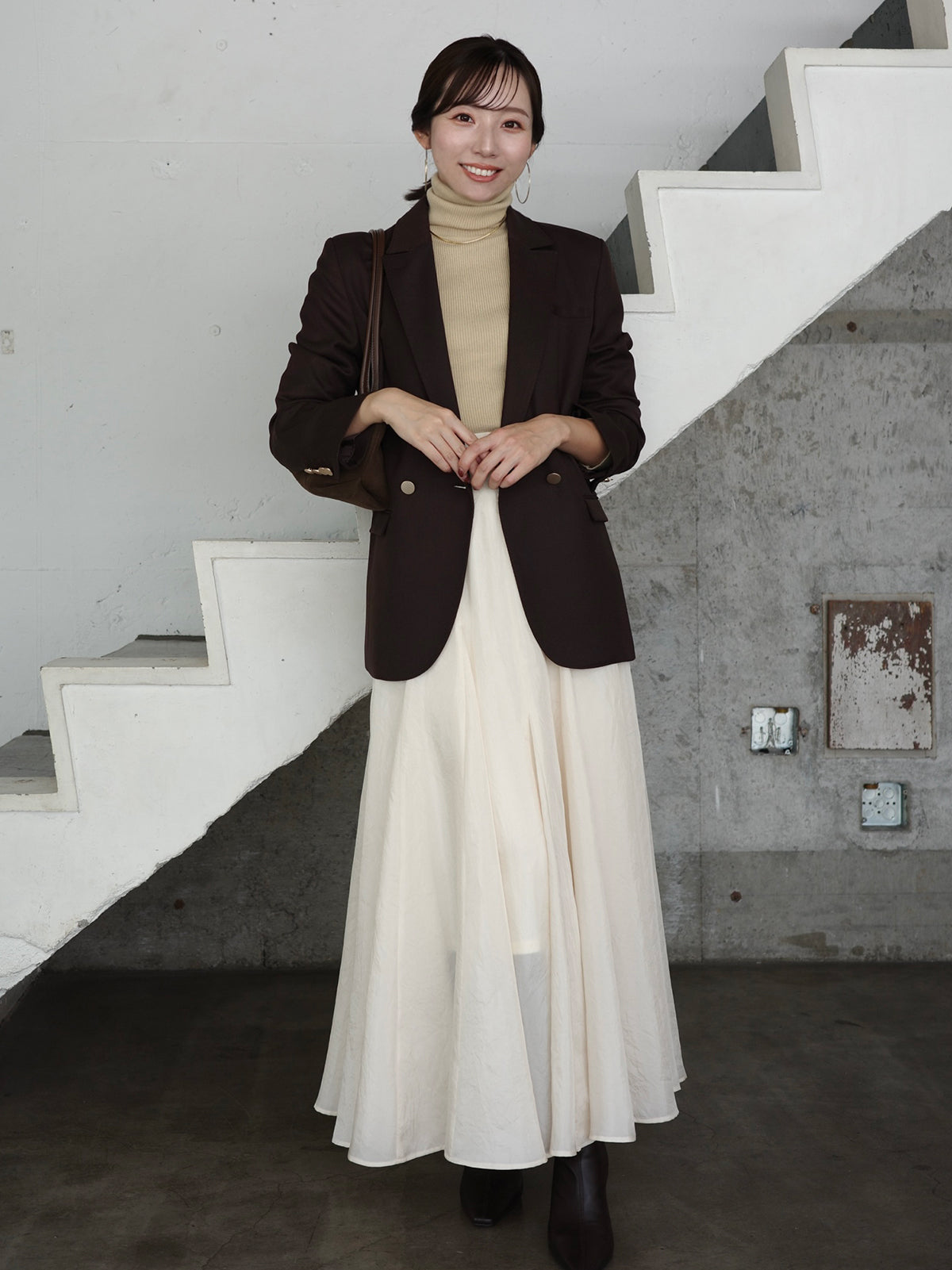 シルクカシミアブレンドフィットリブタートルニット