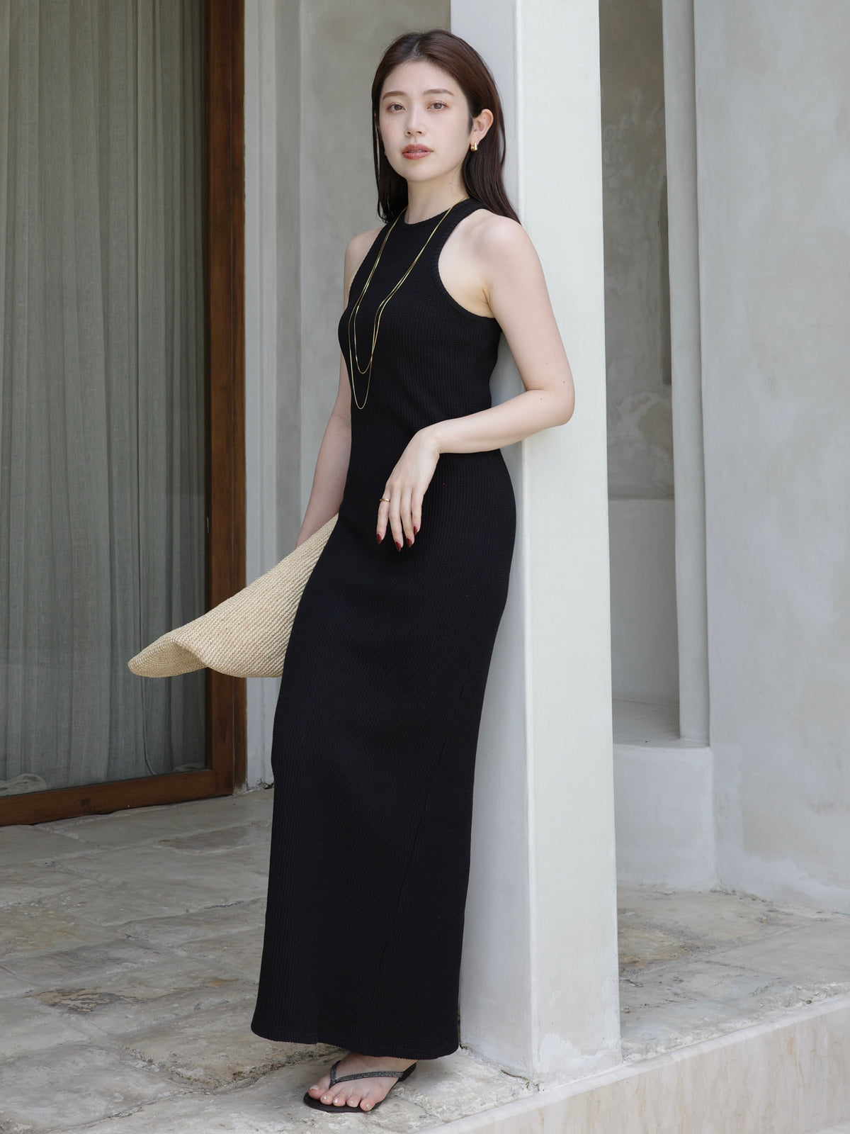 华夫格窄身连衣裙