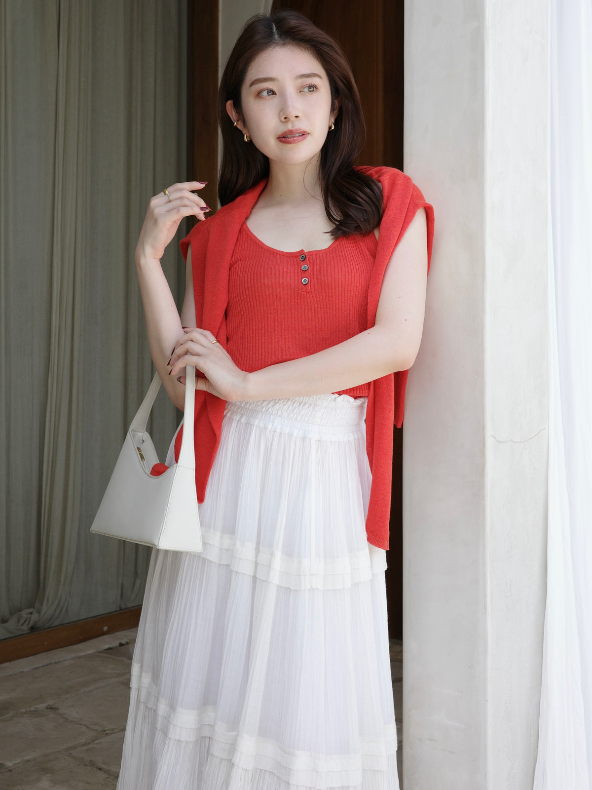 Indiaシルクブレンドティアードスカート