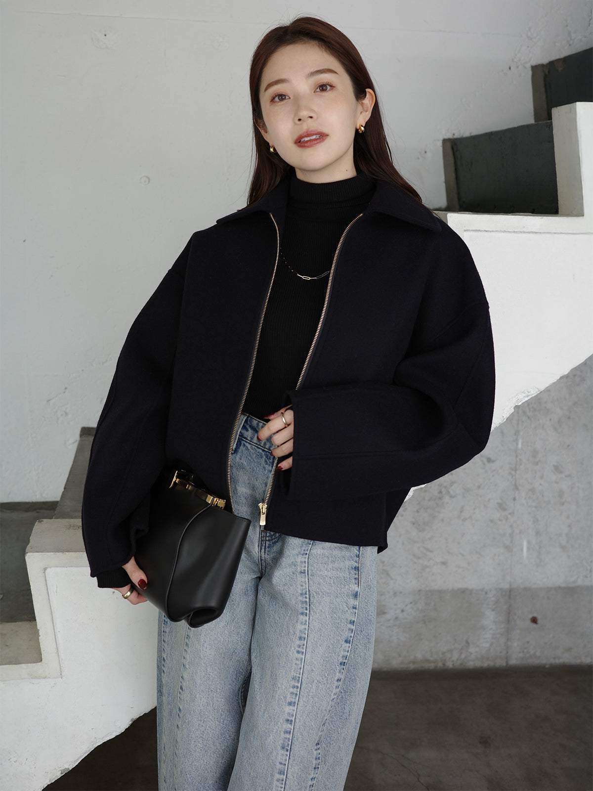 シルクカシミアブレンドフィットリブタートルニット