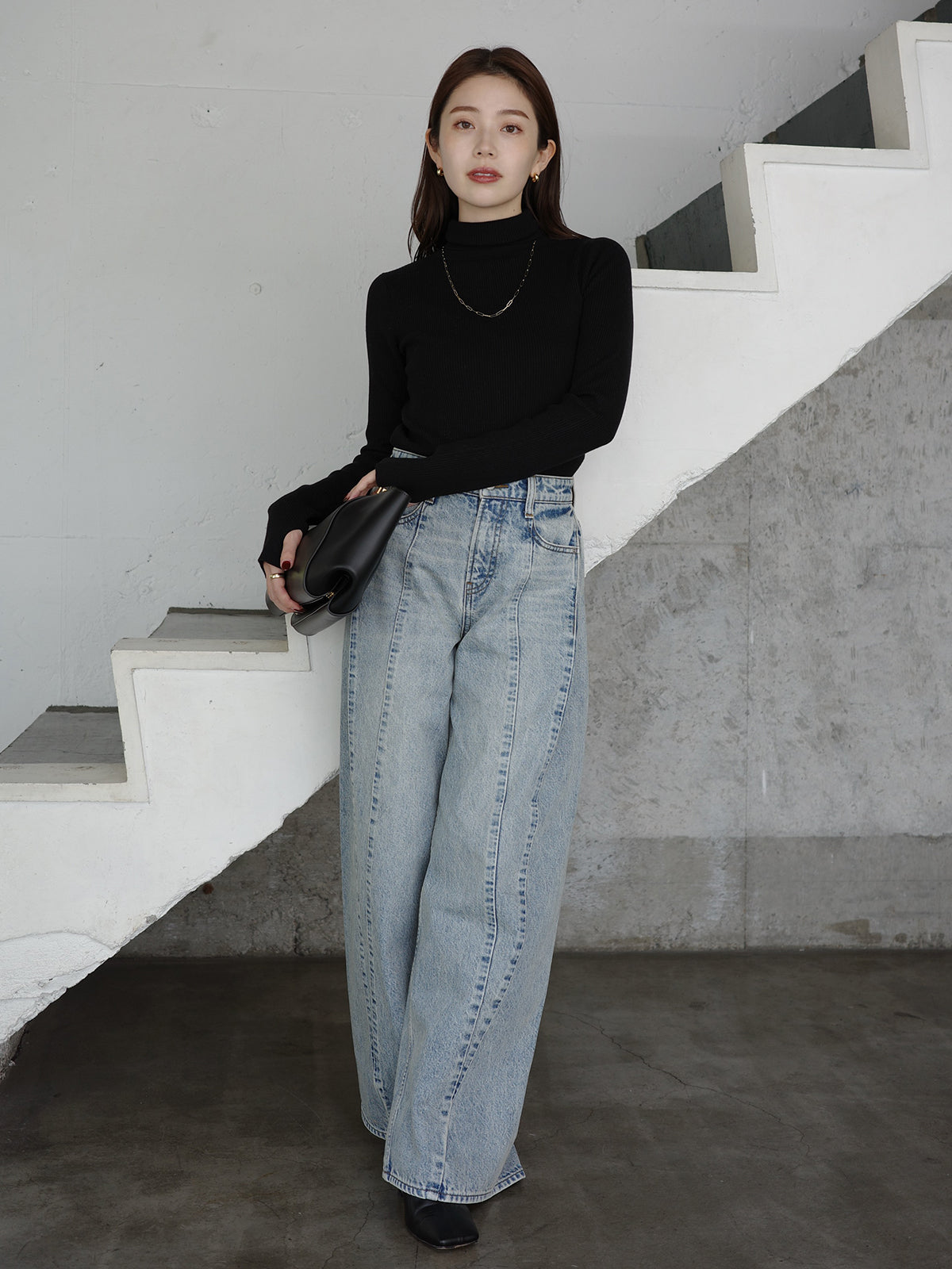 シルクカシミアブレンドフィットリブタートルニット