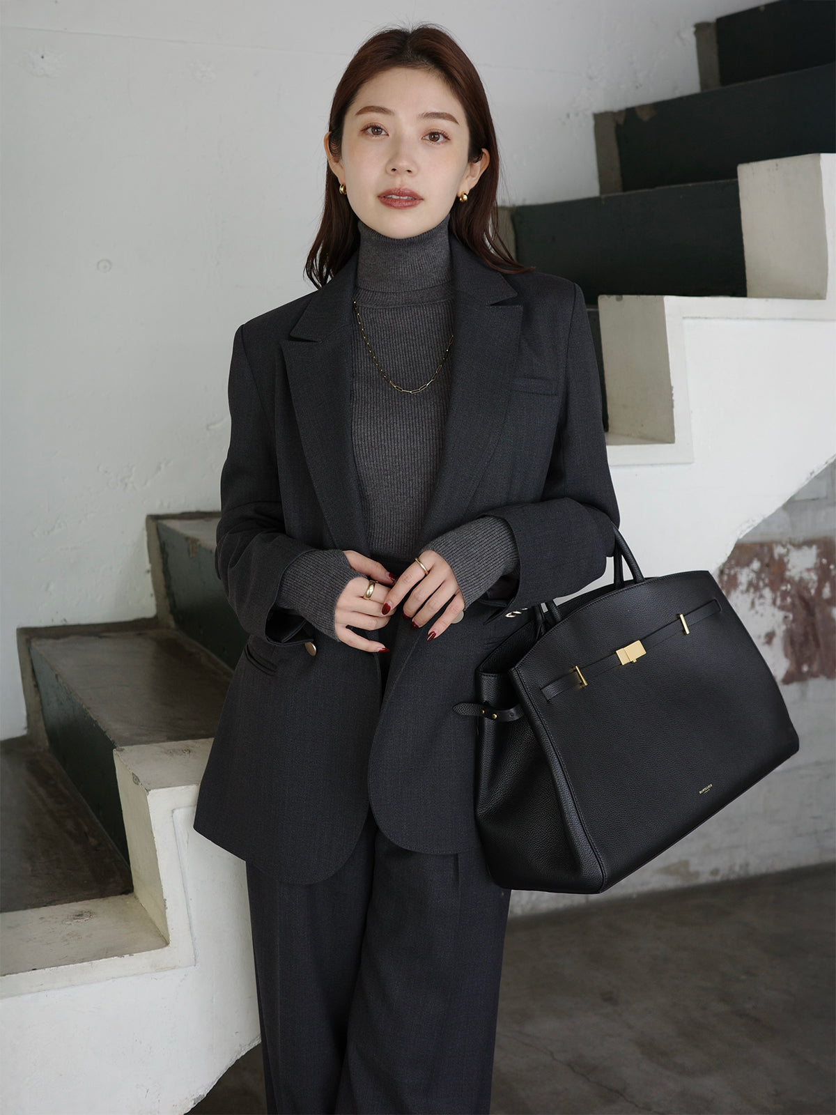 シルクカシミアブレンドフィットリブタートルニット