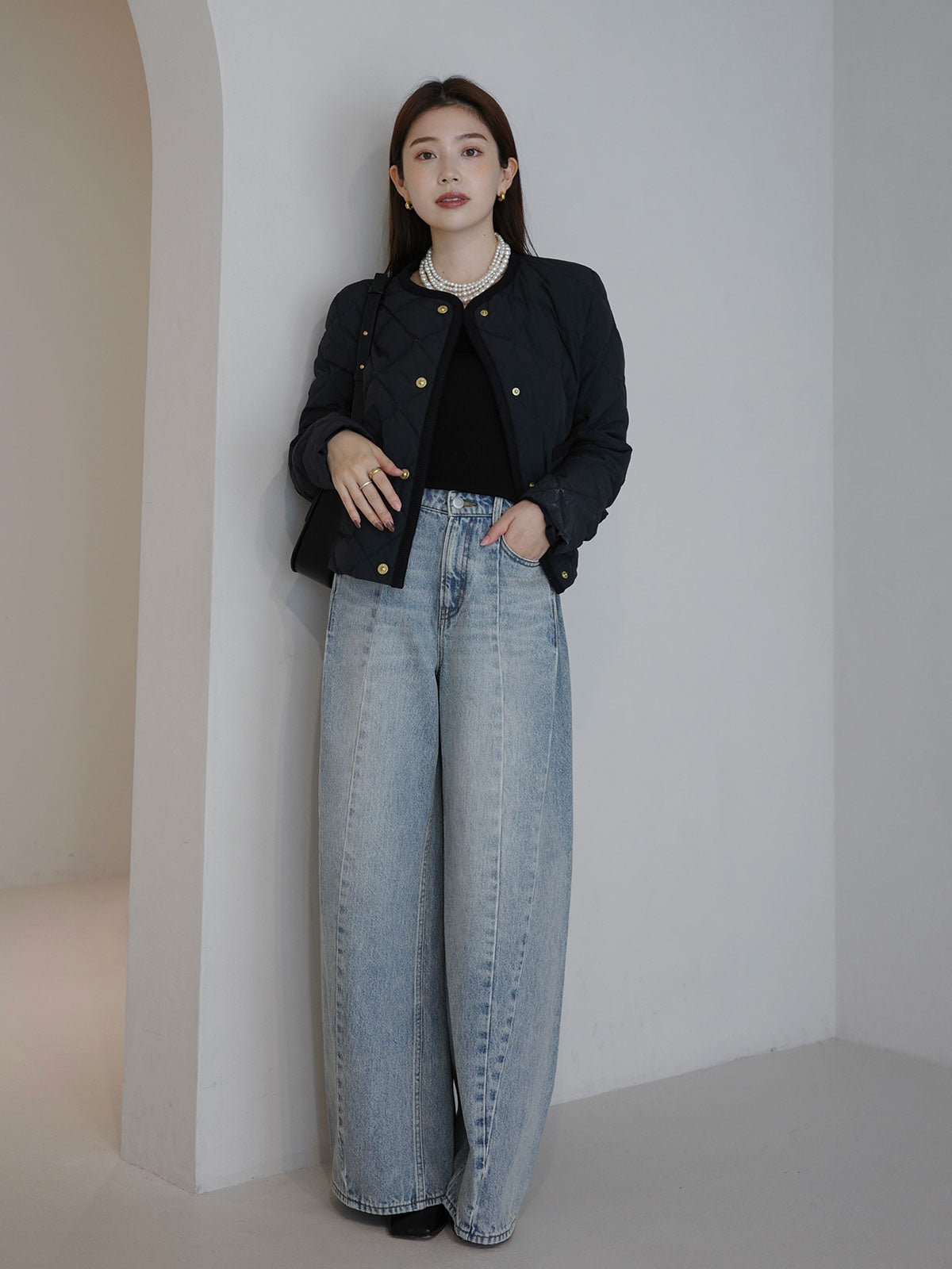 【TAION×anuans】ノーカラーキルティングショートダウン