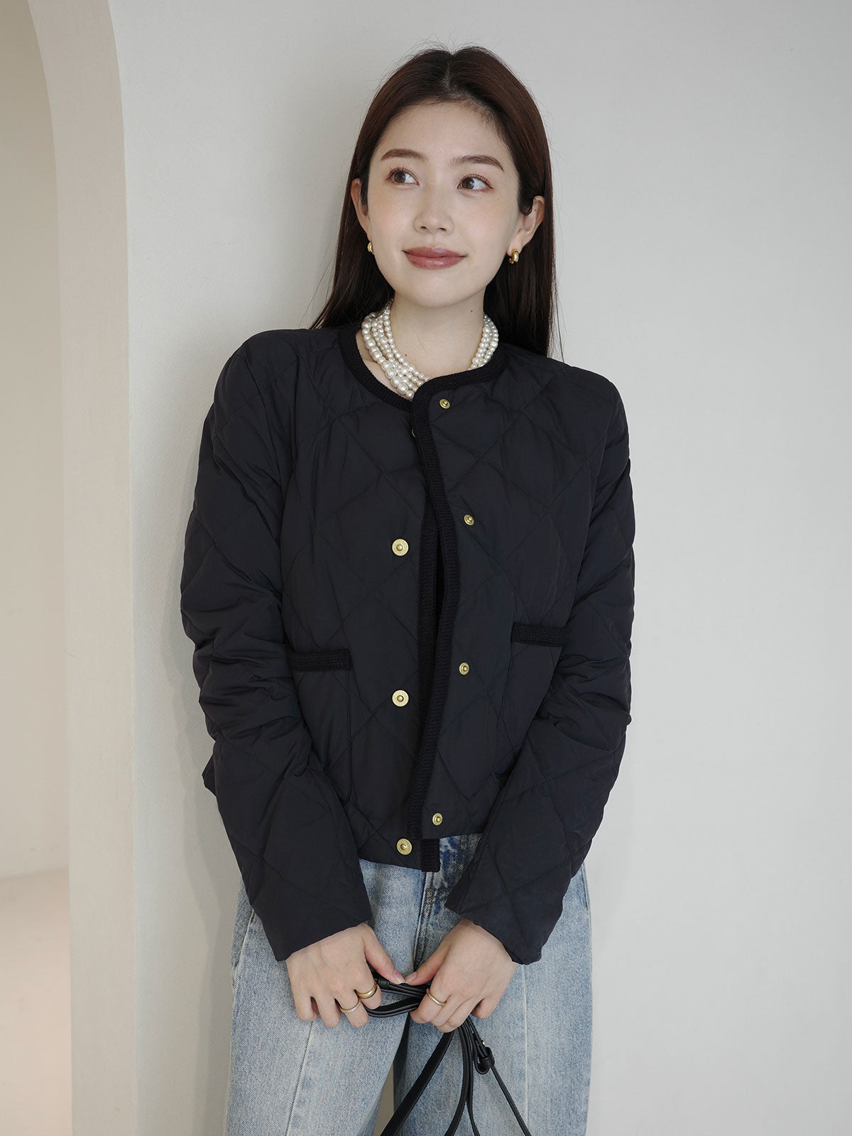 【TAION×anuans】ノーカラーキルティングショートダウン