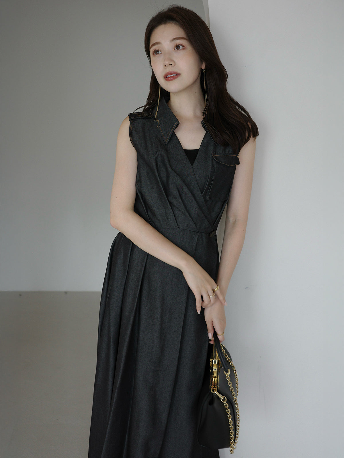 ノースリーブトレンチディテールワンピース