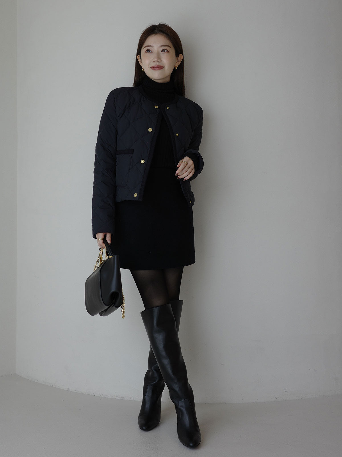 【TAION×anuans】ノーカラーキルティングショートダウン