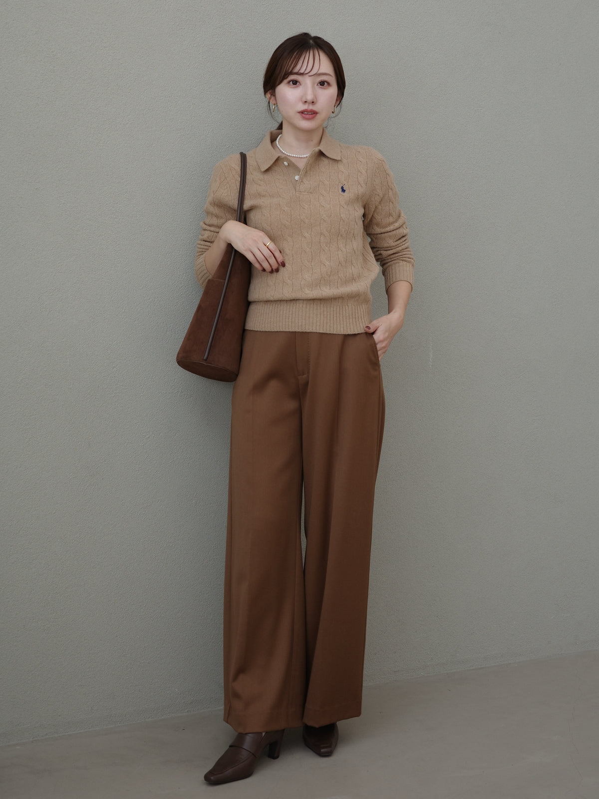 【POLO RALPH LAUREN】Wool-Cashmere Cable Polo Sweater