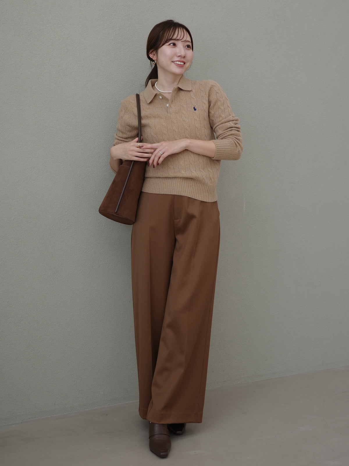 【POLO RALPH LAUREN】Wool-Cashmere Cable Polo Sweater
