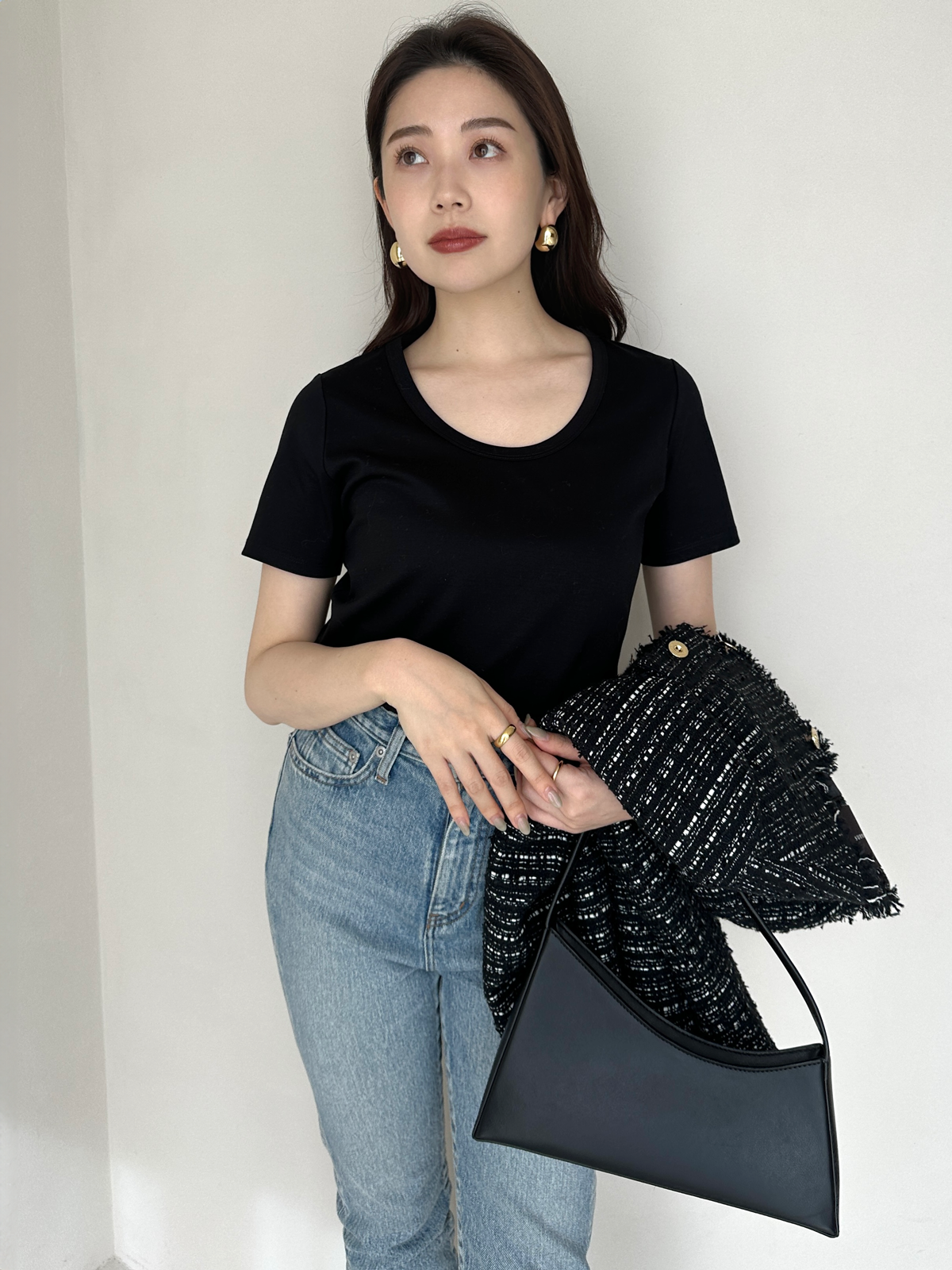 실크 터치 코튼 U넥 티