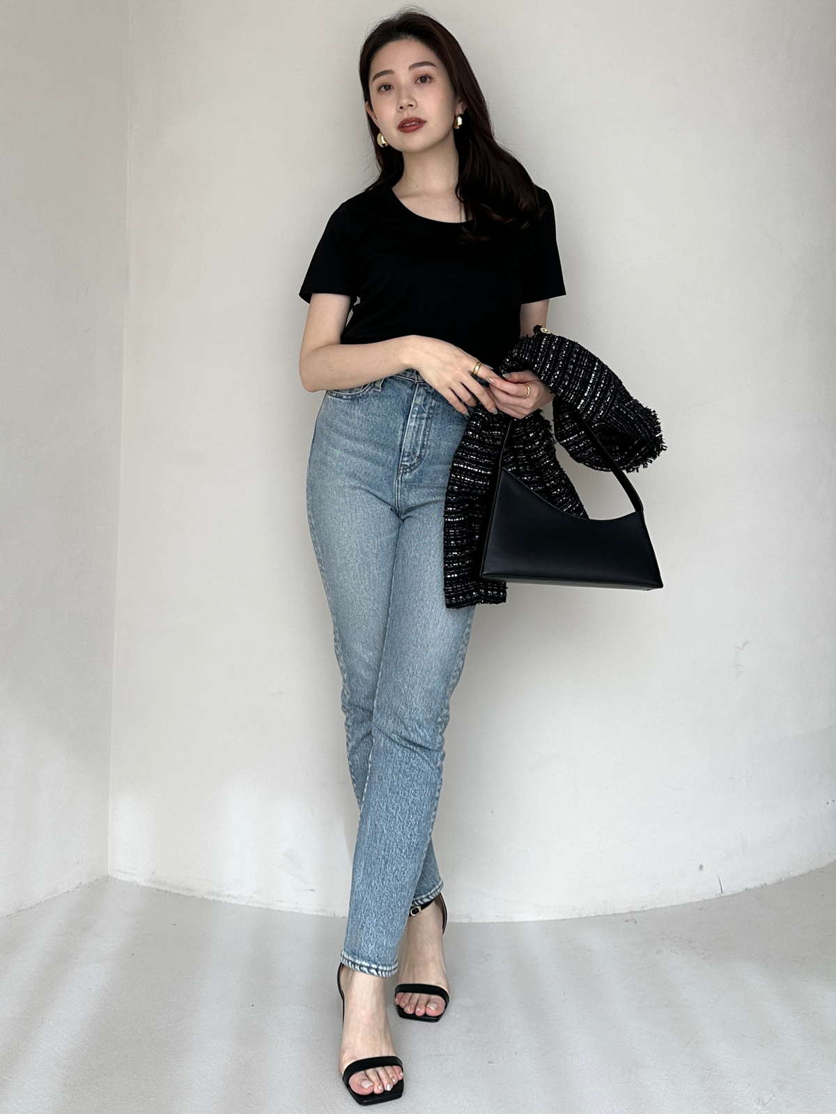 실크 터치 코튼 U넥 티