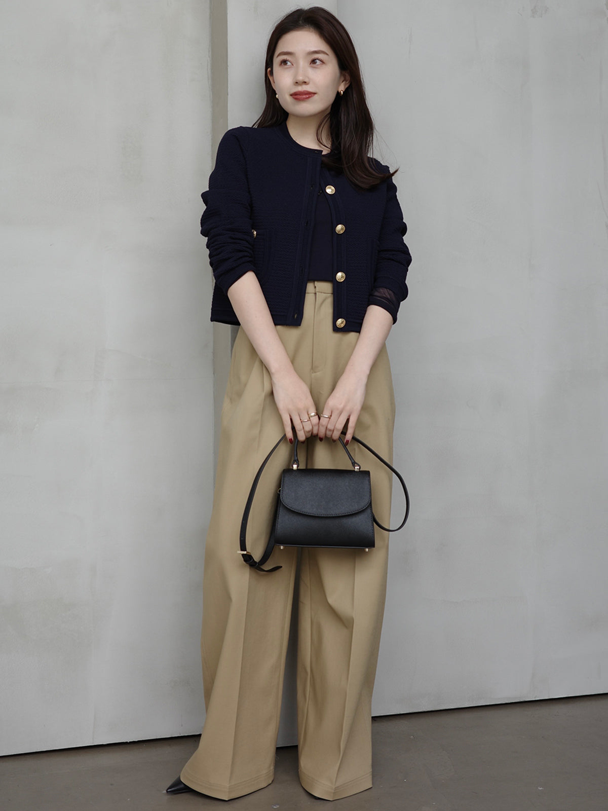 ノーカラーラーベンニットジャケット