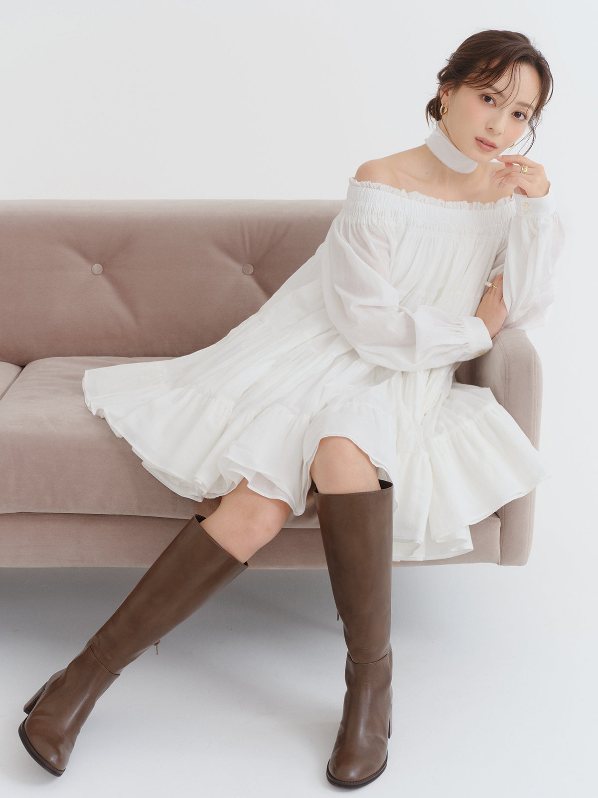 ティアードオフショルミニワンピース
